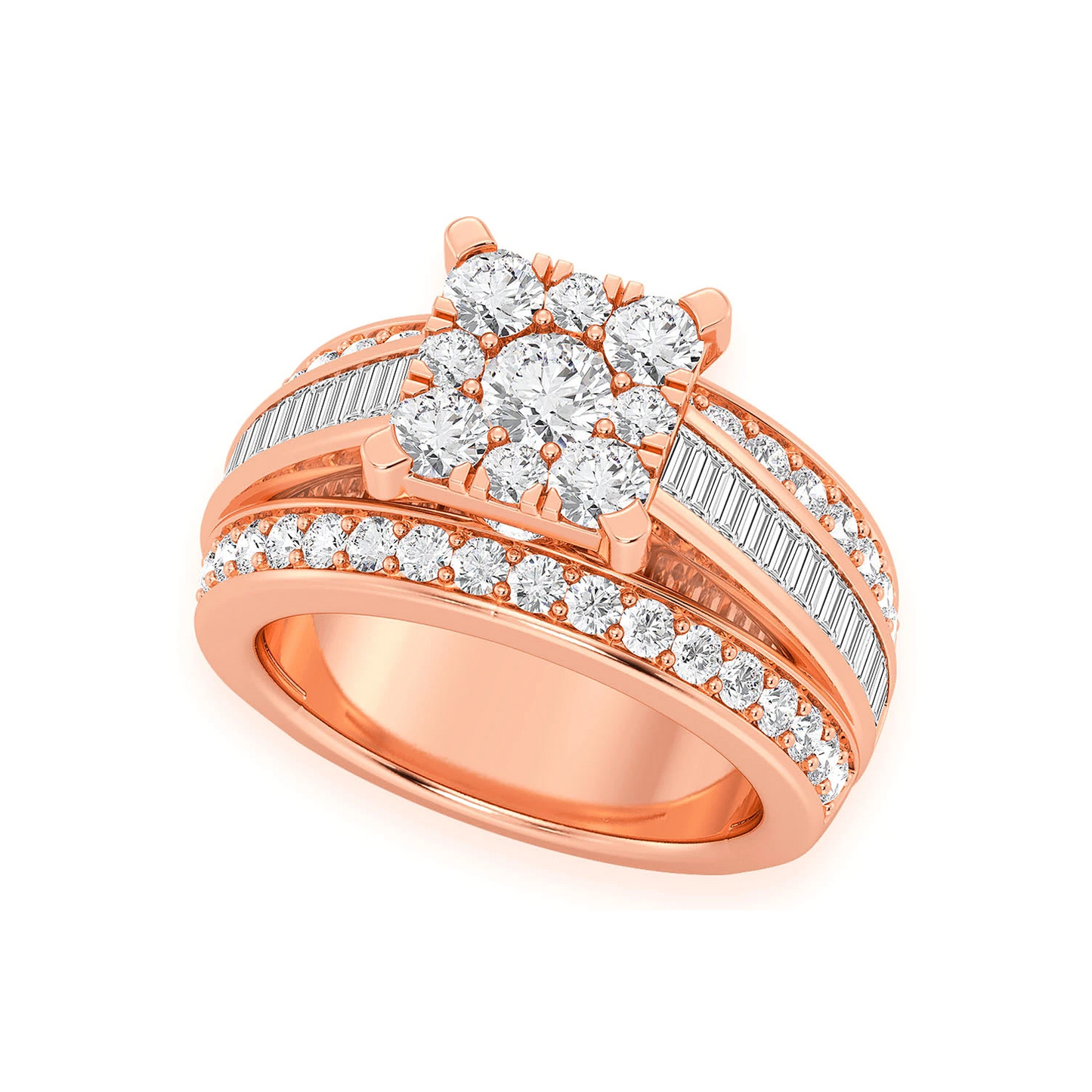 Cathedral Channel Baguette Engagement Ring in 14K rose gold, detail view