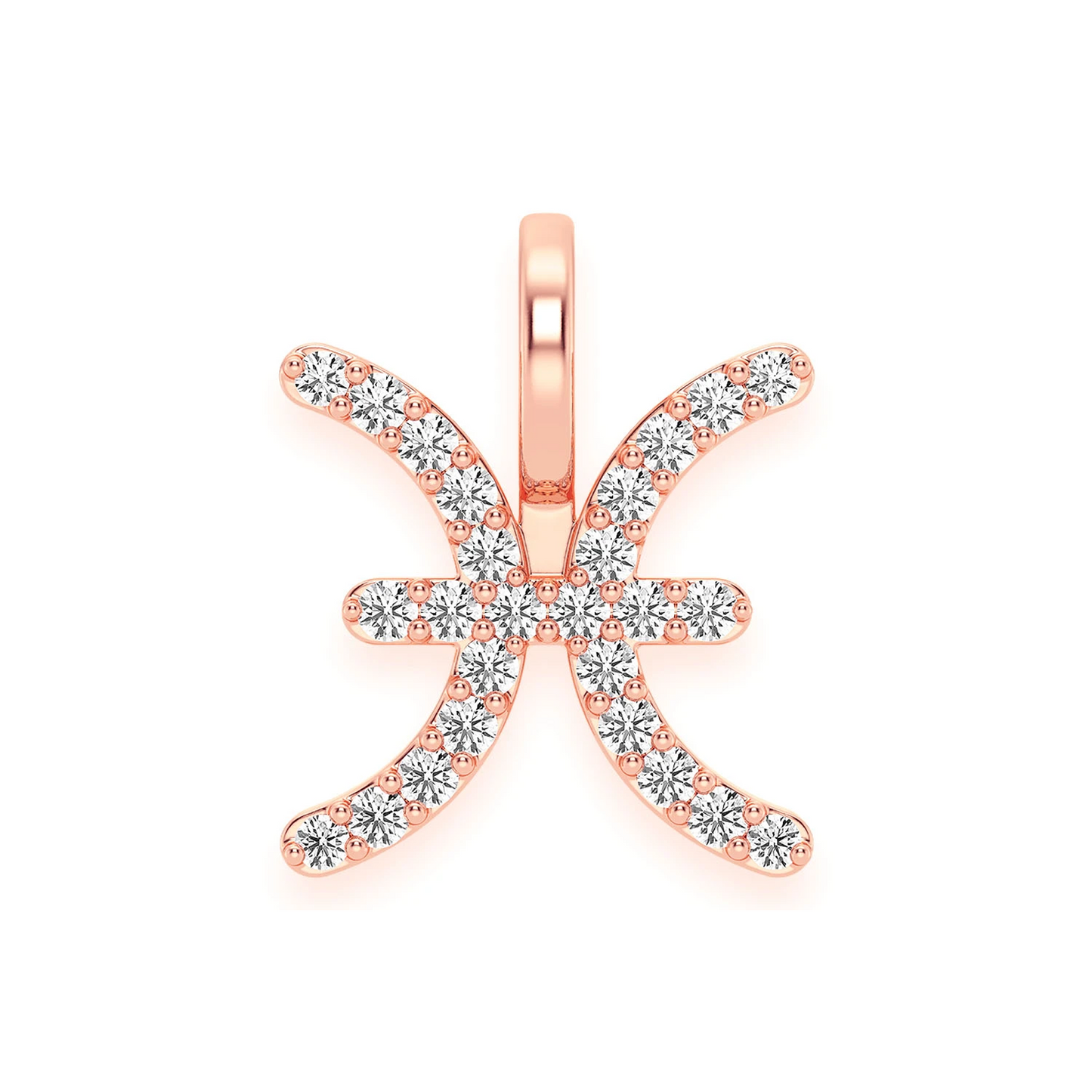 Astrology Zodiac Diamond Pendant in 14K rose gold, Pisces design, front view
