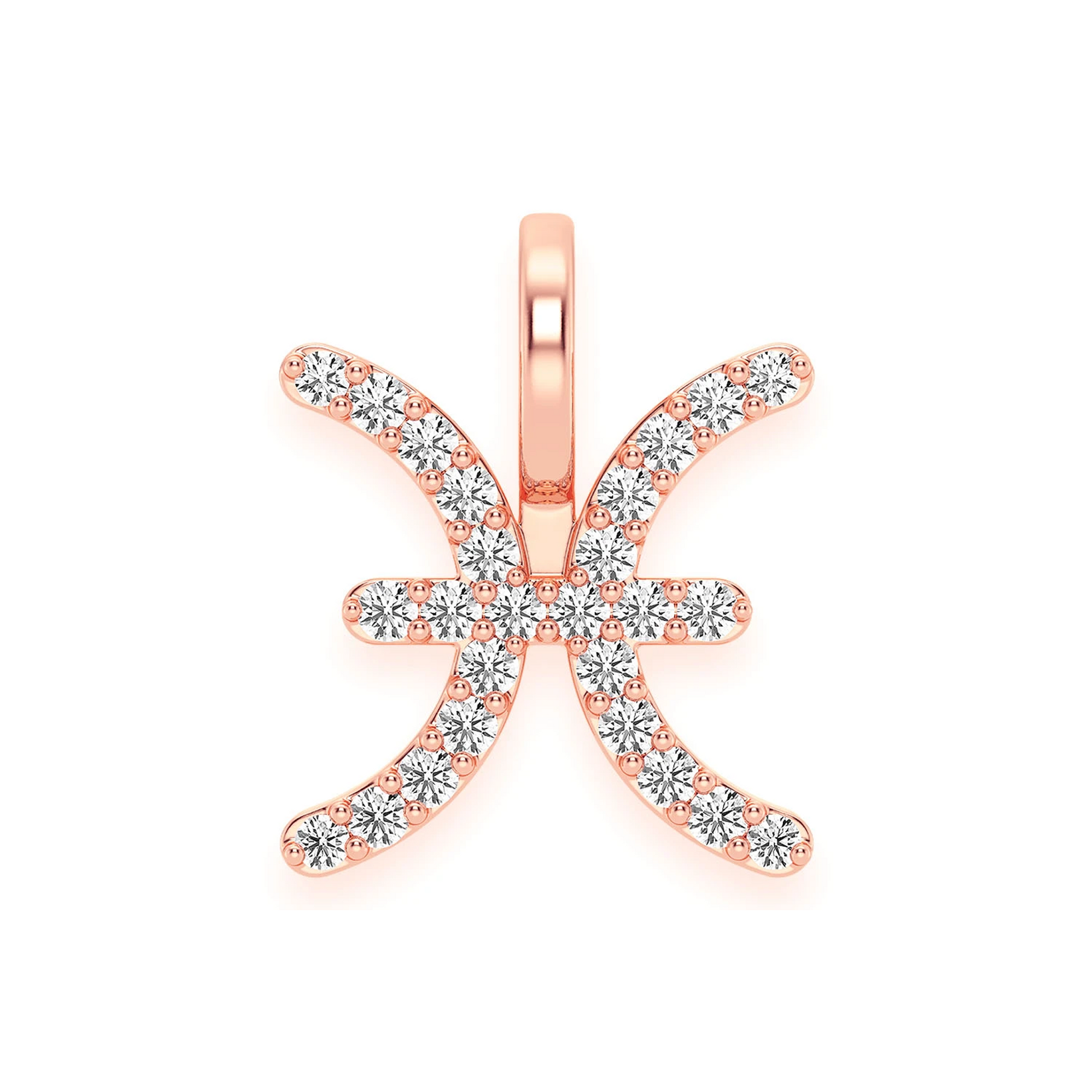 Astrology Zodiac Diamond Pendant in 14K rose gold, Pisces design, front view