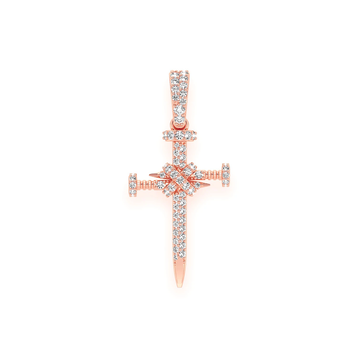 Nail Diamond Cross Pendant in 14K rose gold, front view