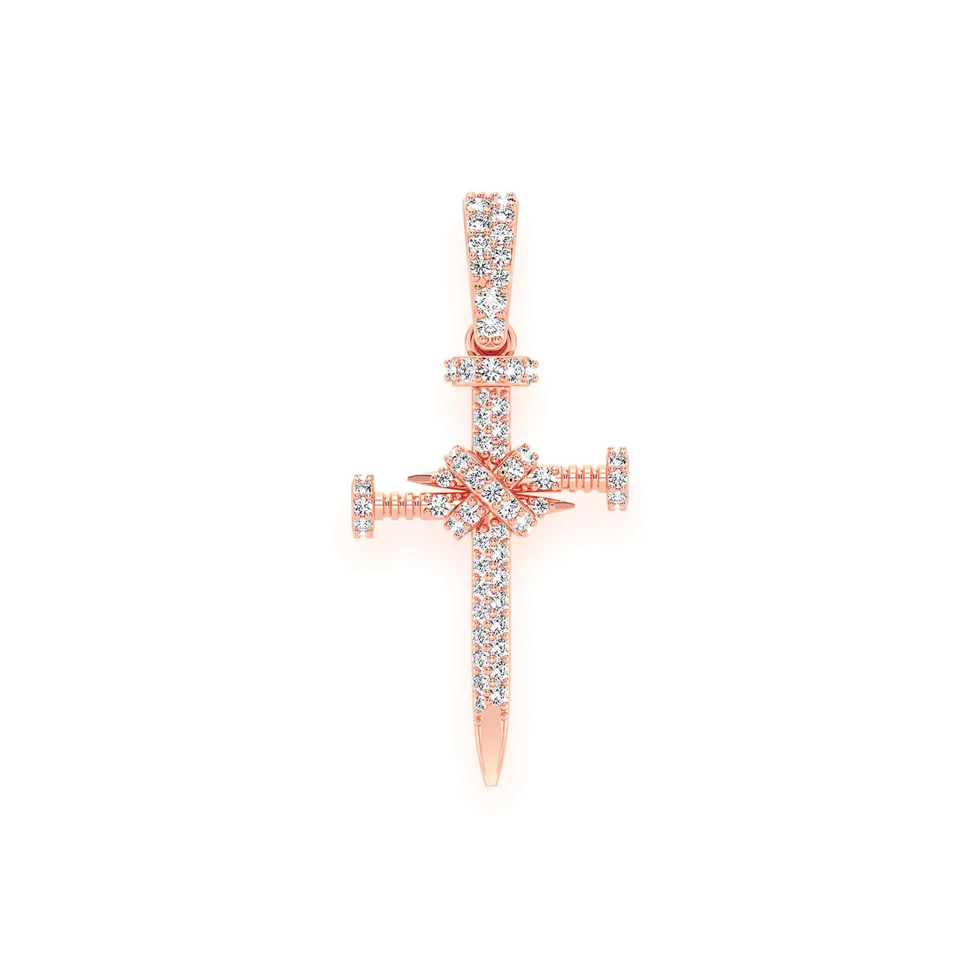 Nail Diamond Cross Pendant in 14K rose gold, front view