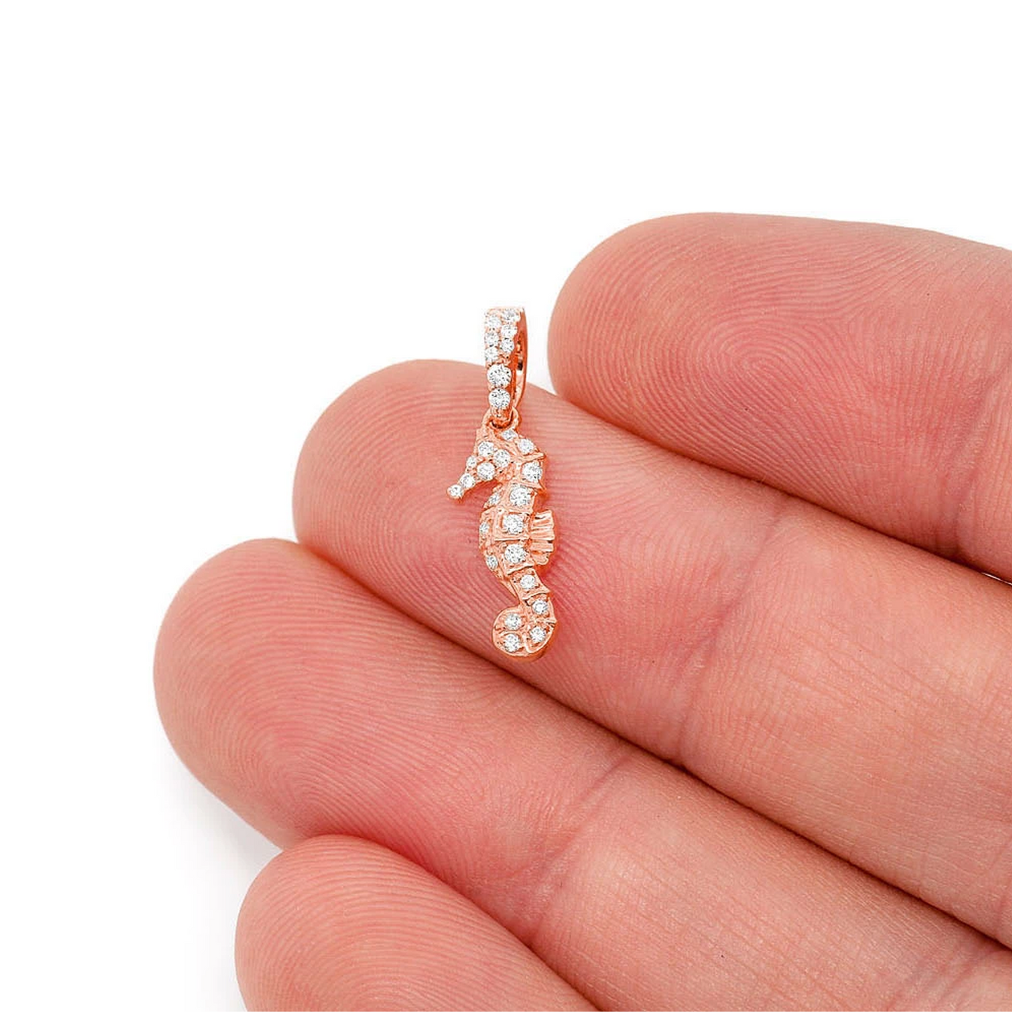 Seahorse Diamond Pendant in 14K rose gold, angled view