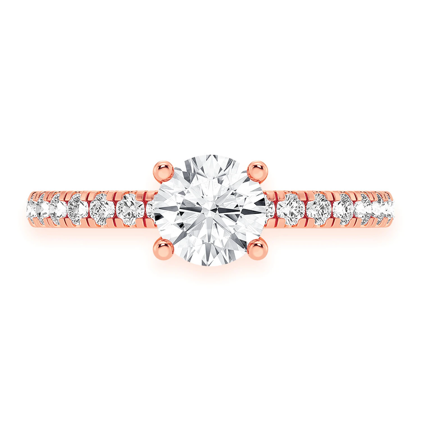 Round Solitaire One Row Under Halo Ring in 14K rose gold, front view