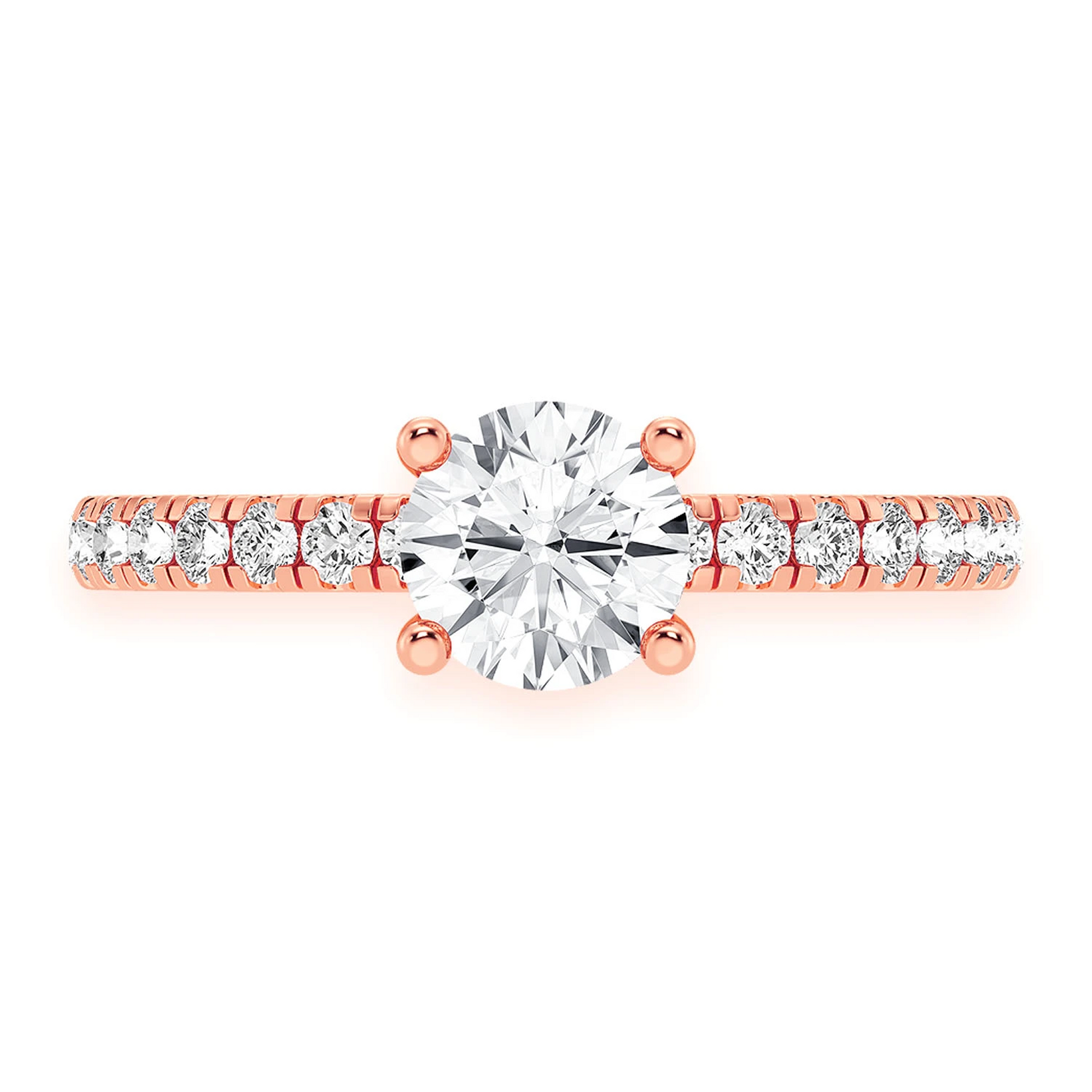 Round Solitaire One Row Under Halo Ring in 14K rose gold, front view