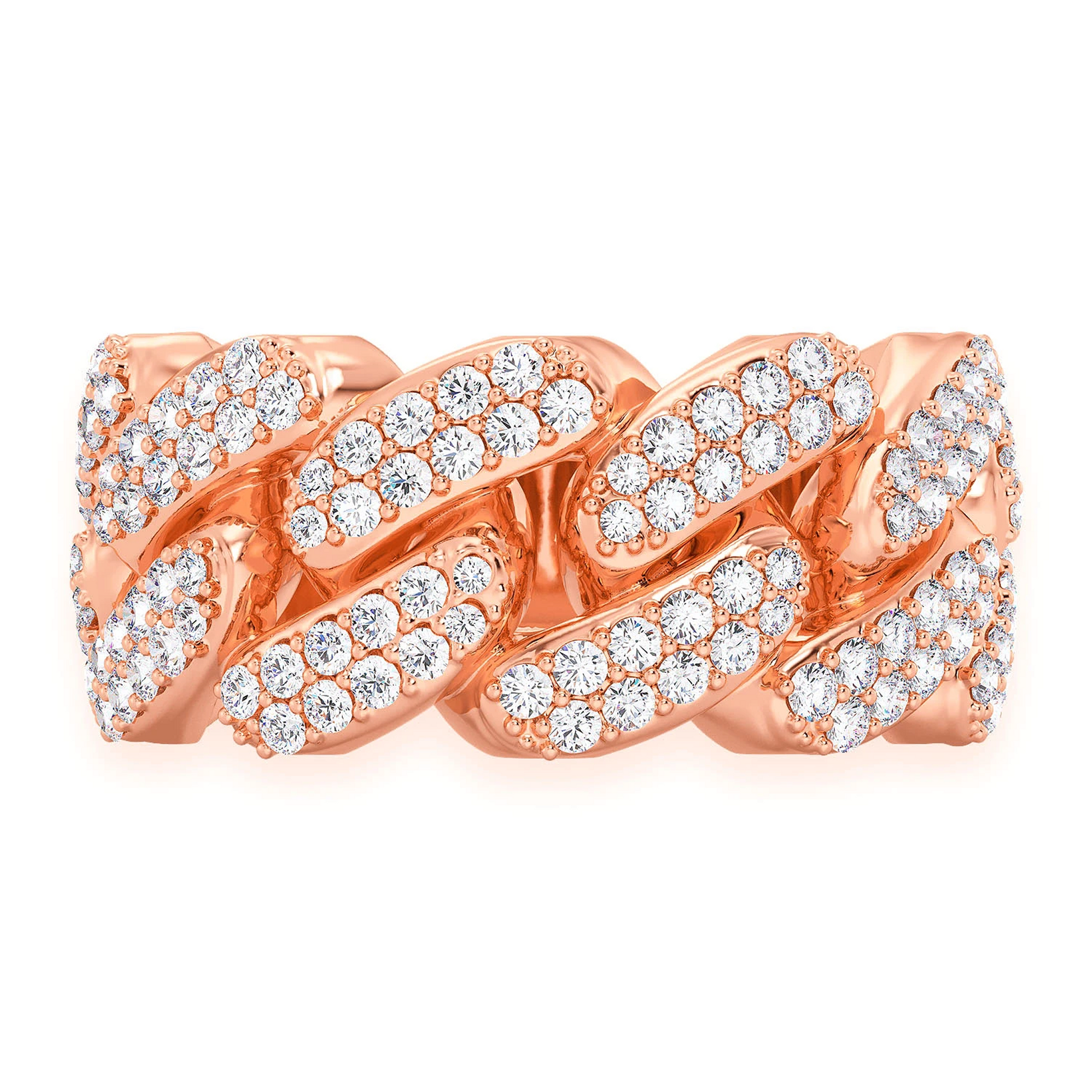 Iced Out Cuban Ring in 14K rose gold, 10mm | 0.90ctw, front view