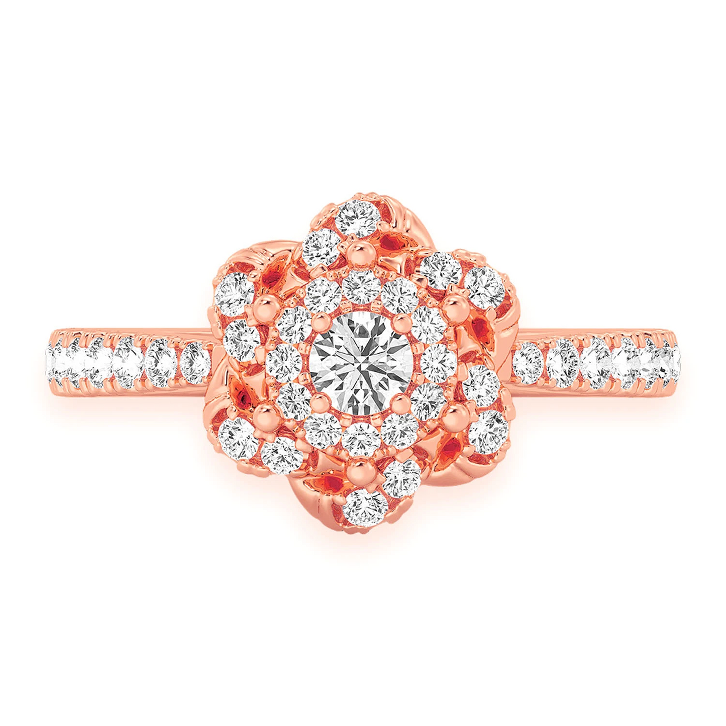 Three Layer Floral Single Band Engagement Ring in 14K rose gold, front view