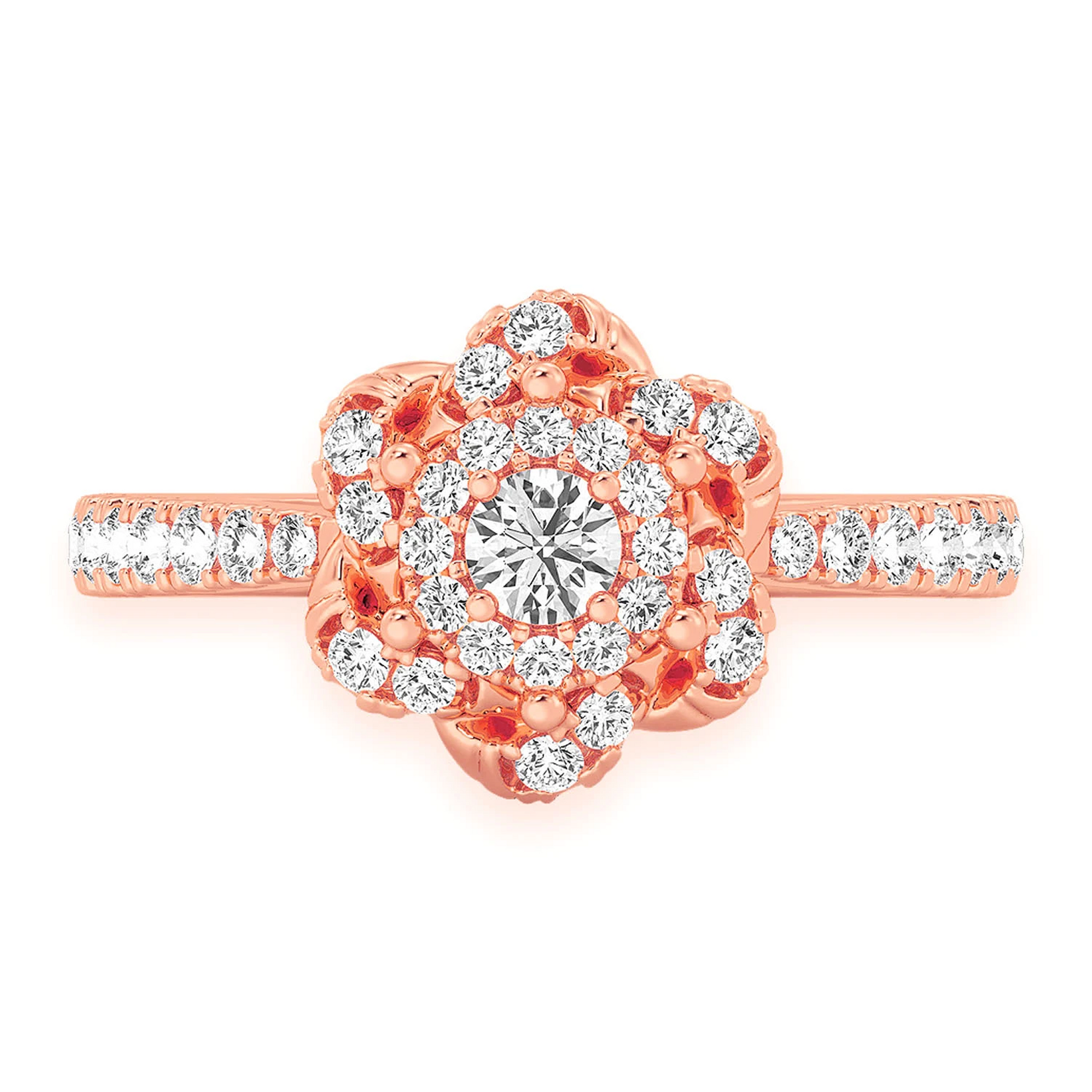 Three Layer Floral Single Band Engagement Ring in 14K rose gold, front view