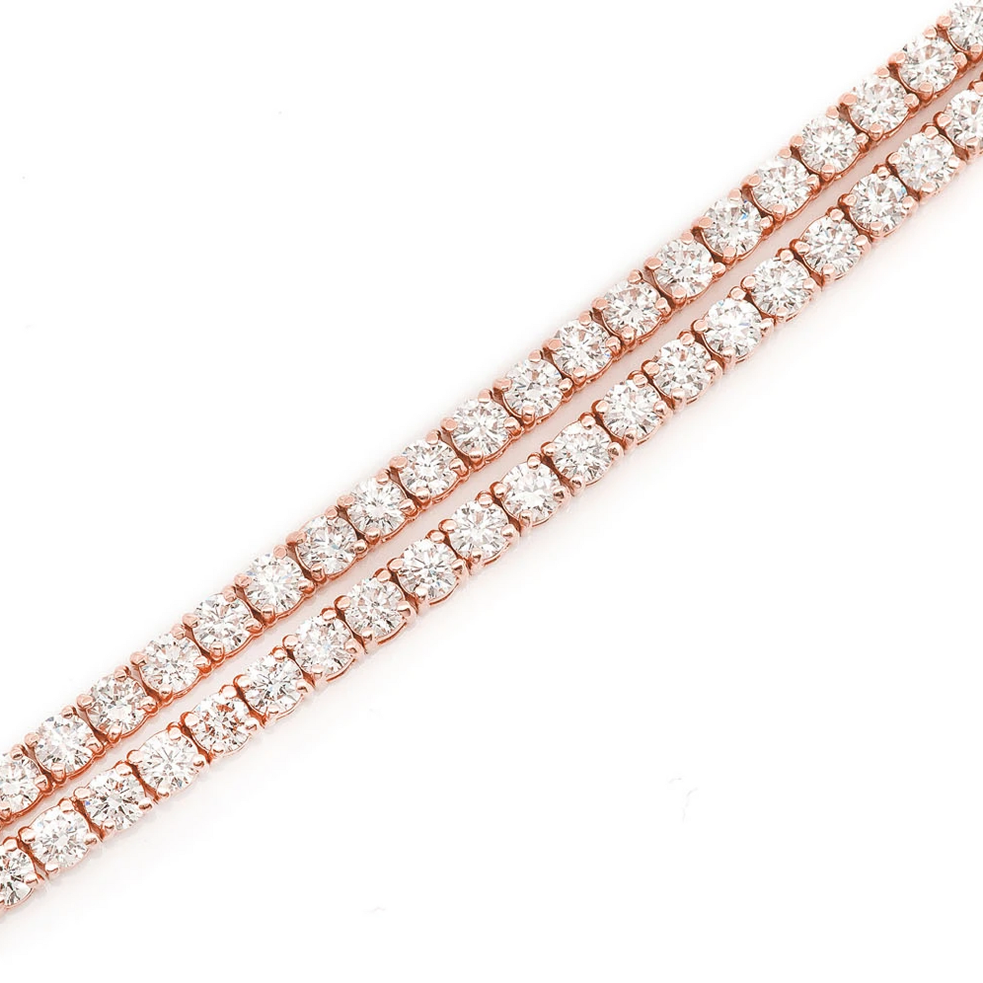 Prong Diamond Tennis Necklace in 14K rose gold, 15pt / 22.00ctw, angled view