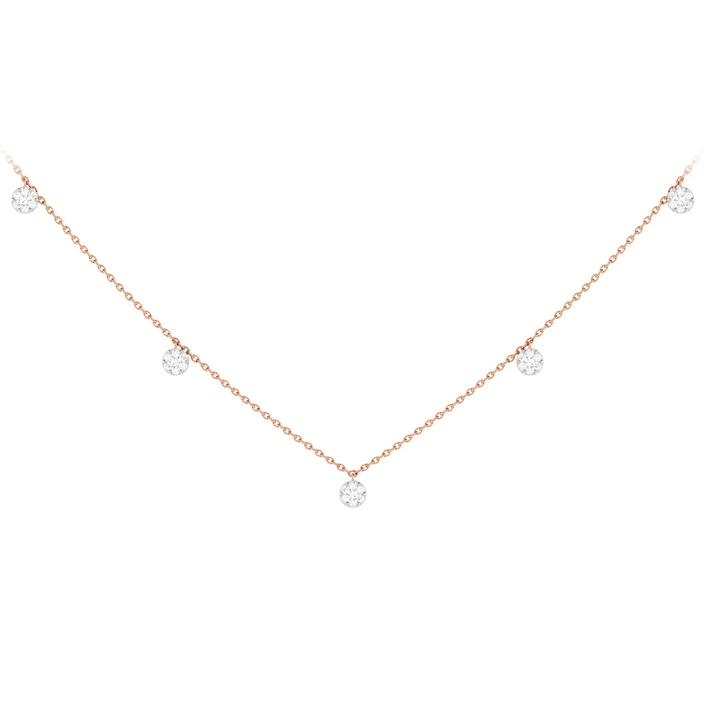 Diamond Disc Station Necklace in 14K rose gold, front view