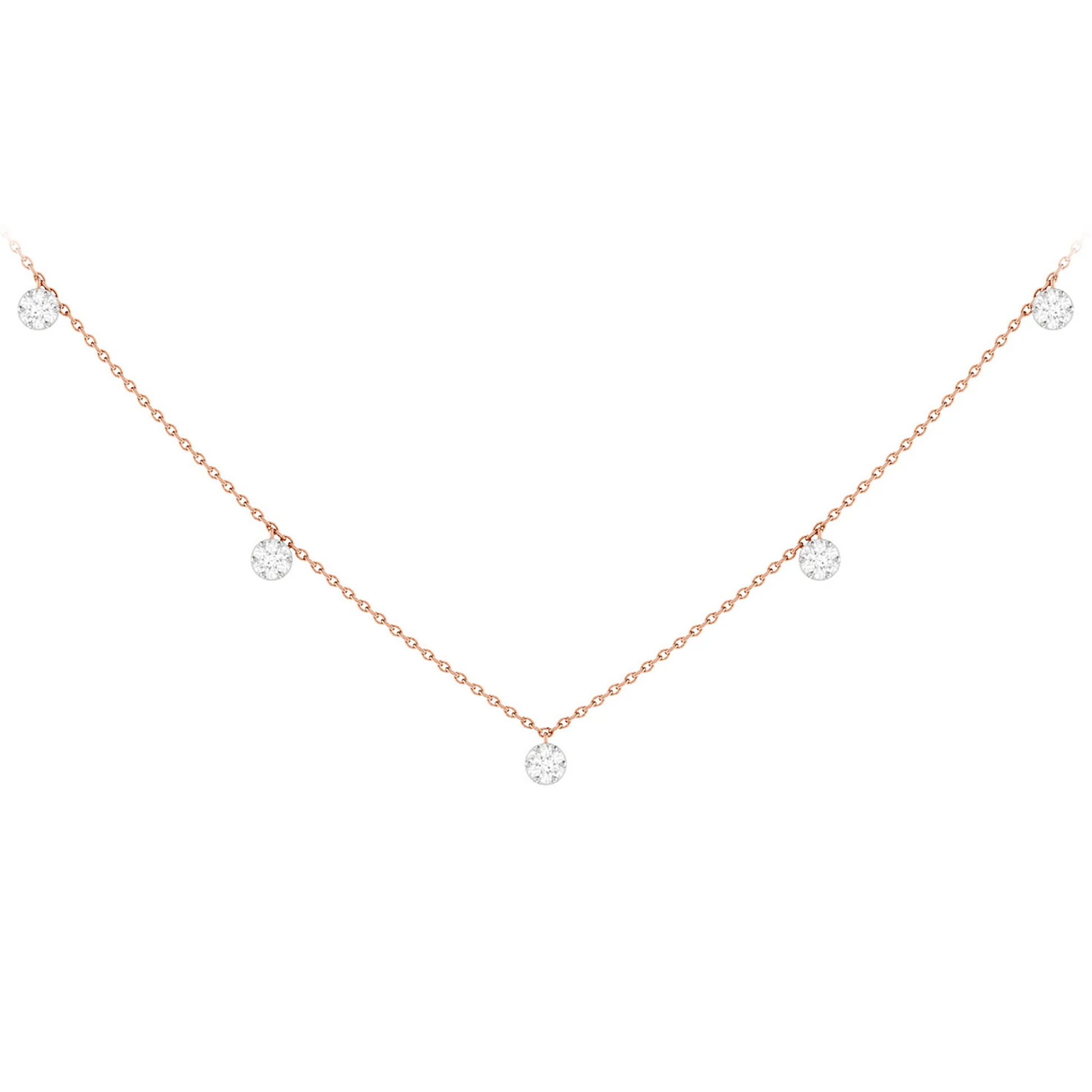 Diamond Disc Station Necklace in 14K rose gold, front view