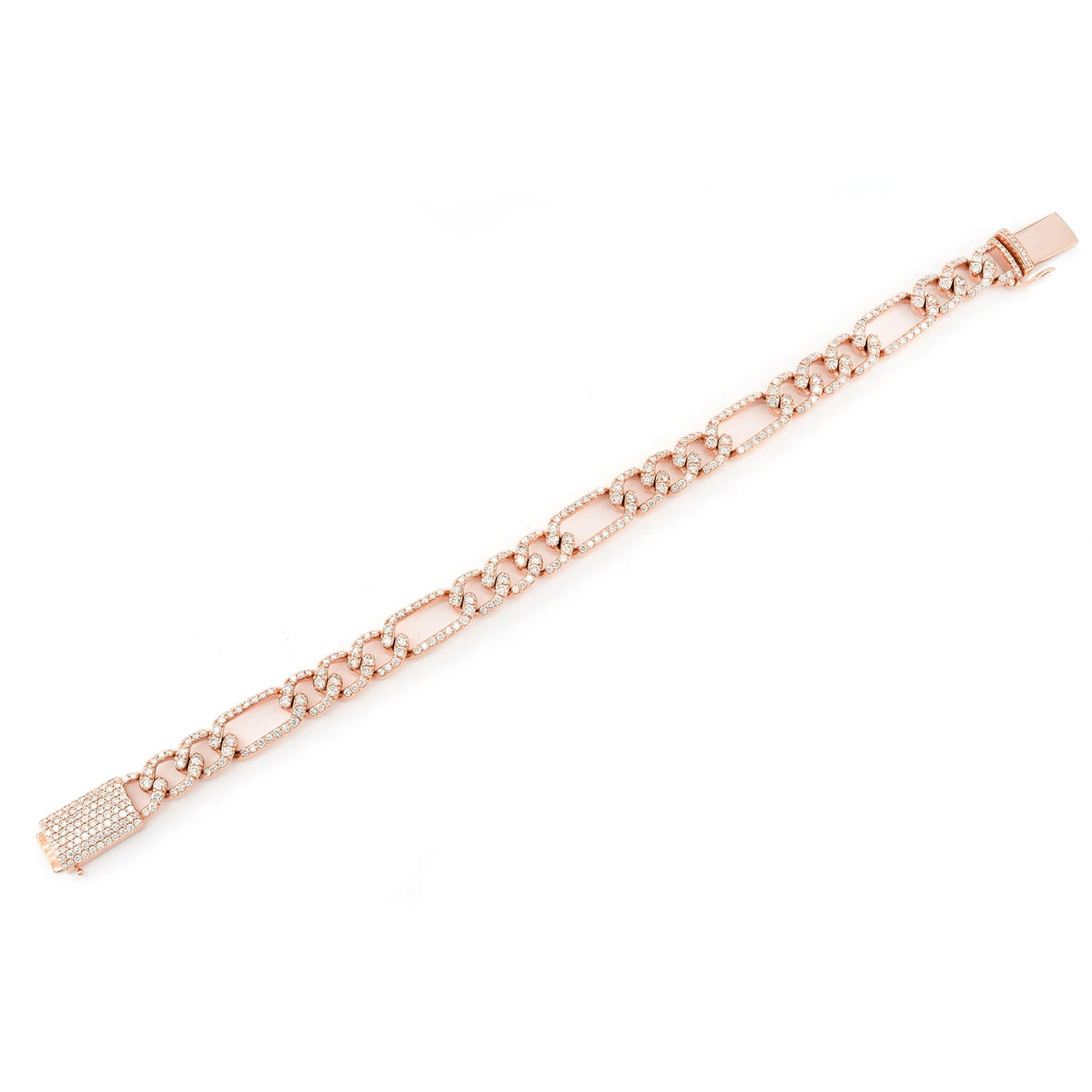 Figaro Diamond Link Bracelet in 14K rose gold, 6mm / 3.50ctw width, alternate view