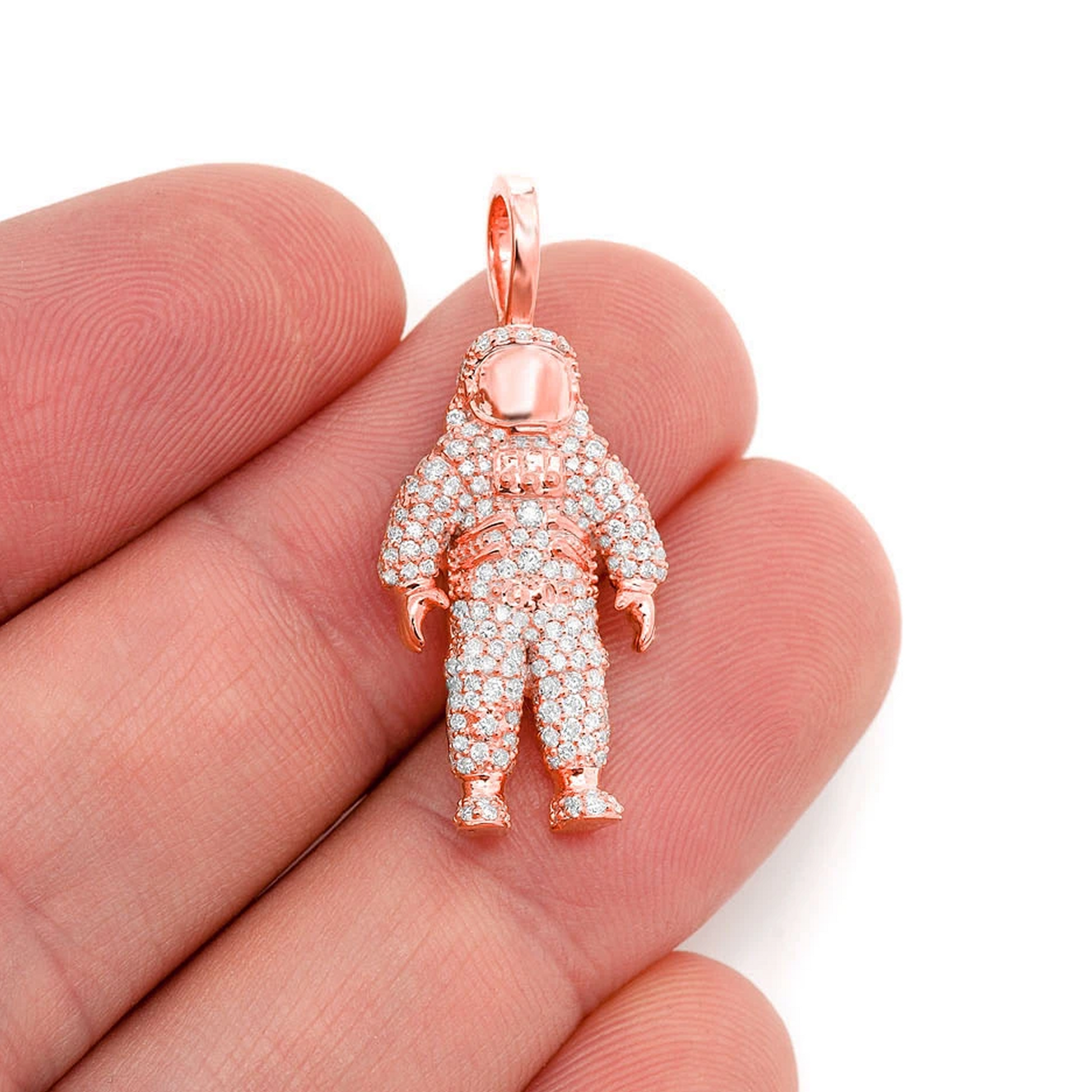 Astronaut Diamond Pendant in 14K rose gold, Statement | 4.25ctw, angled view