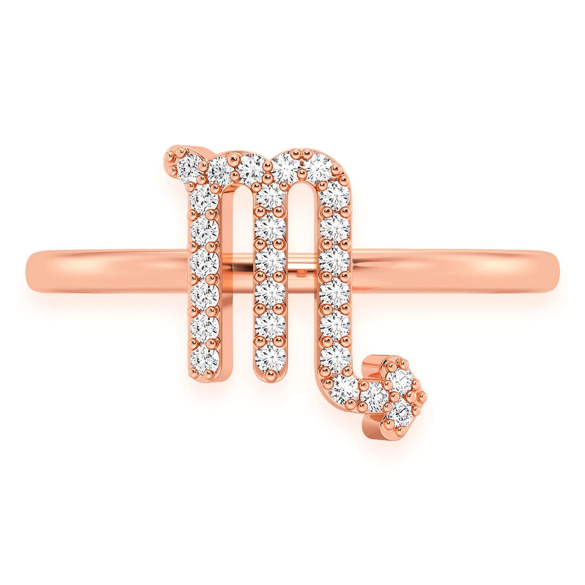 Zodiac Diamond Ring in 14K rose gold, Scorpio design, front view