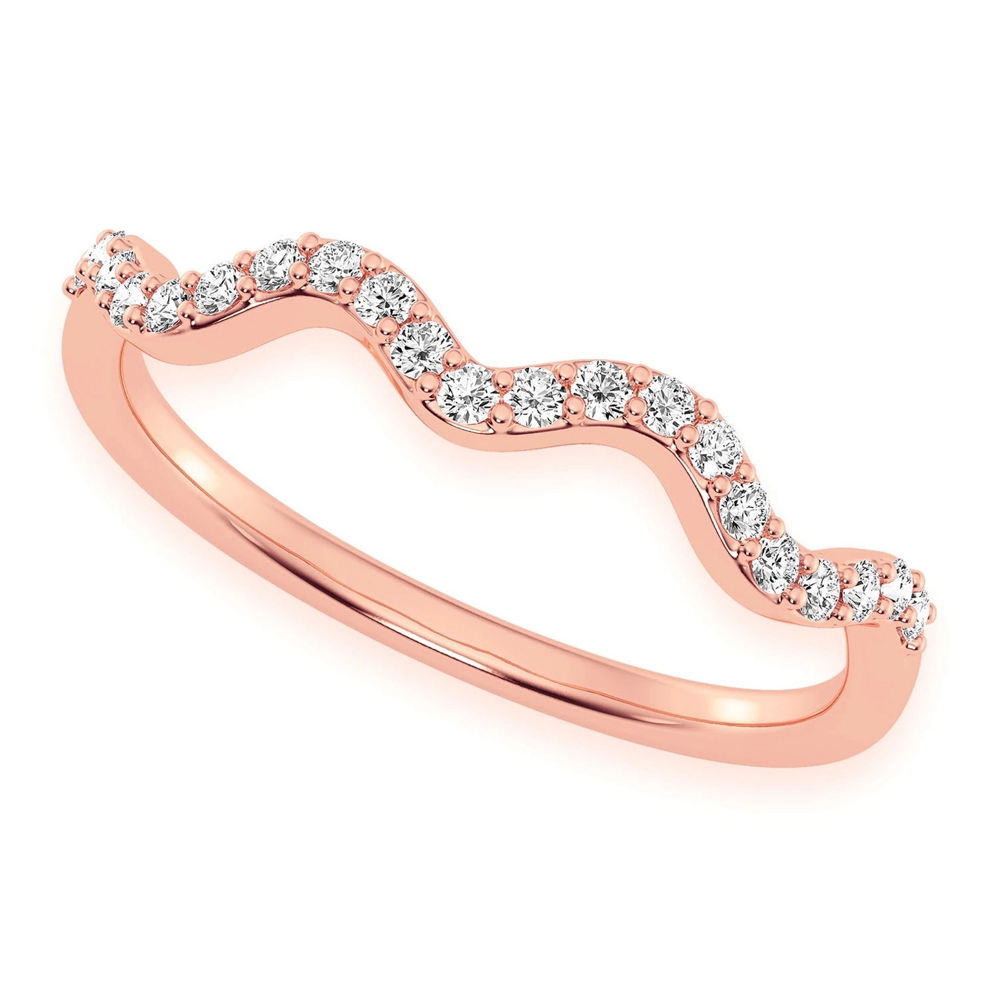 Wavy Diamond Ring in 14K rose gold, angled view