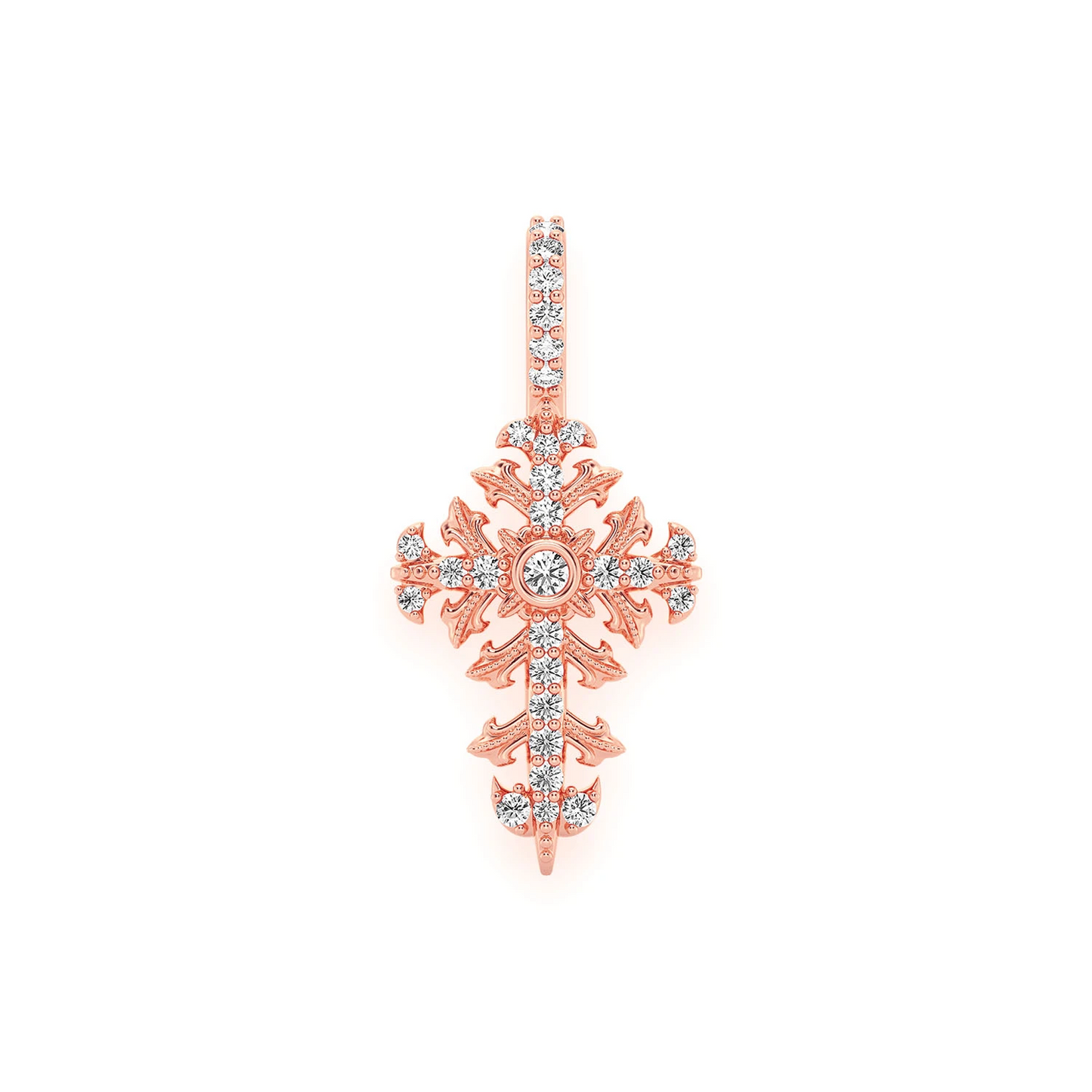 Filigree Diamond Cross Pendant in 14K rose gold, Statement | 0.50ctw, front view
