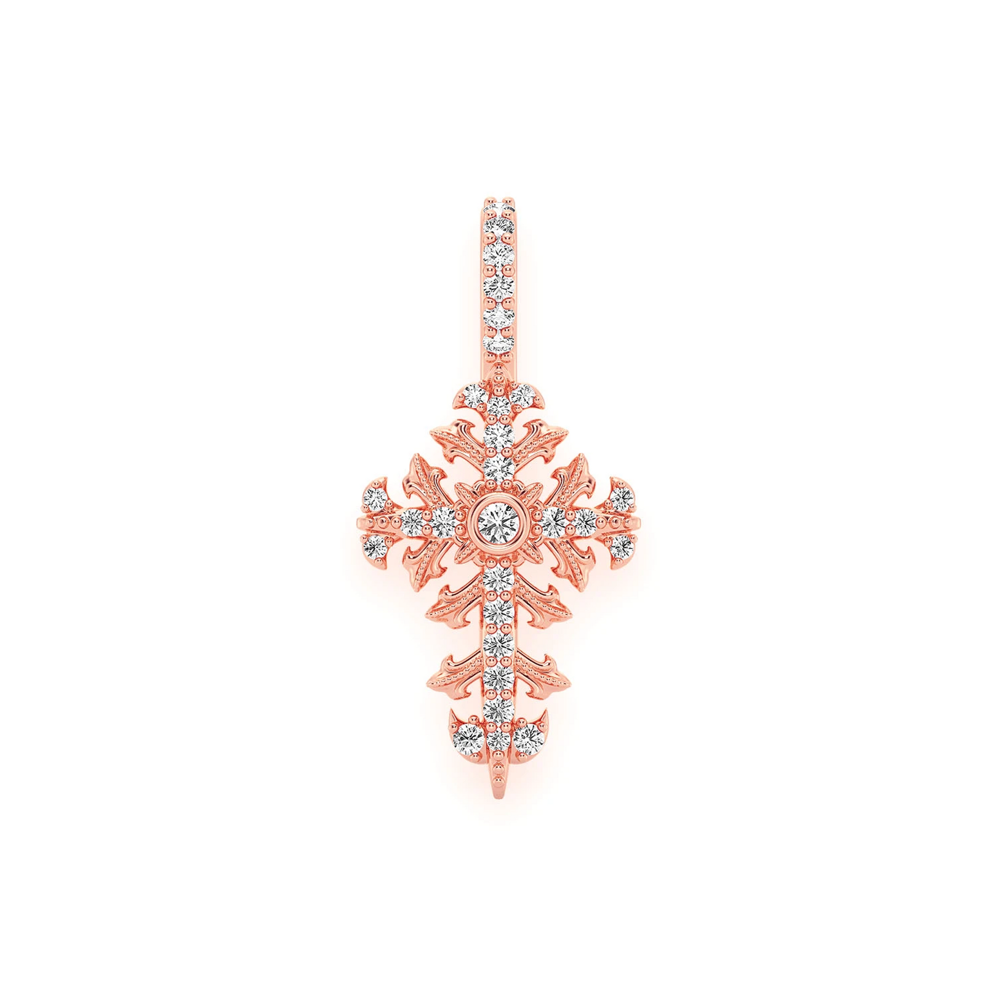Filigree Diamond Cross Pendant in 14K rose gold, Statement | 0.50ctw, front view