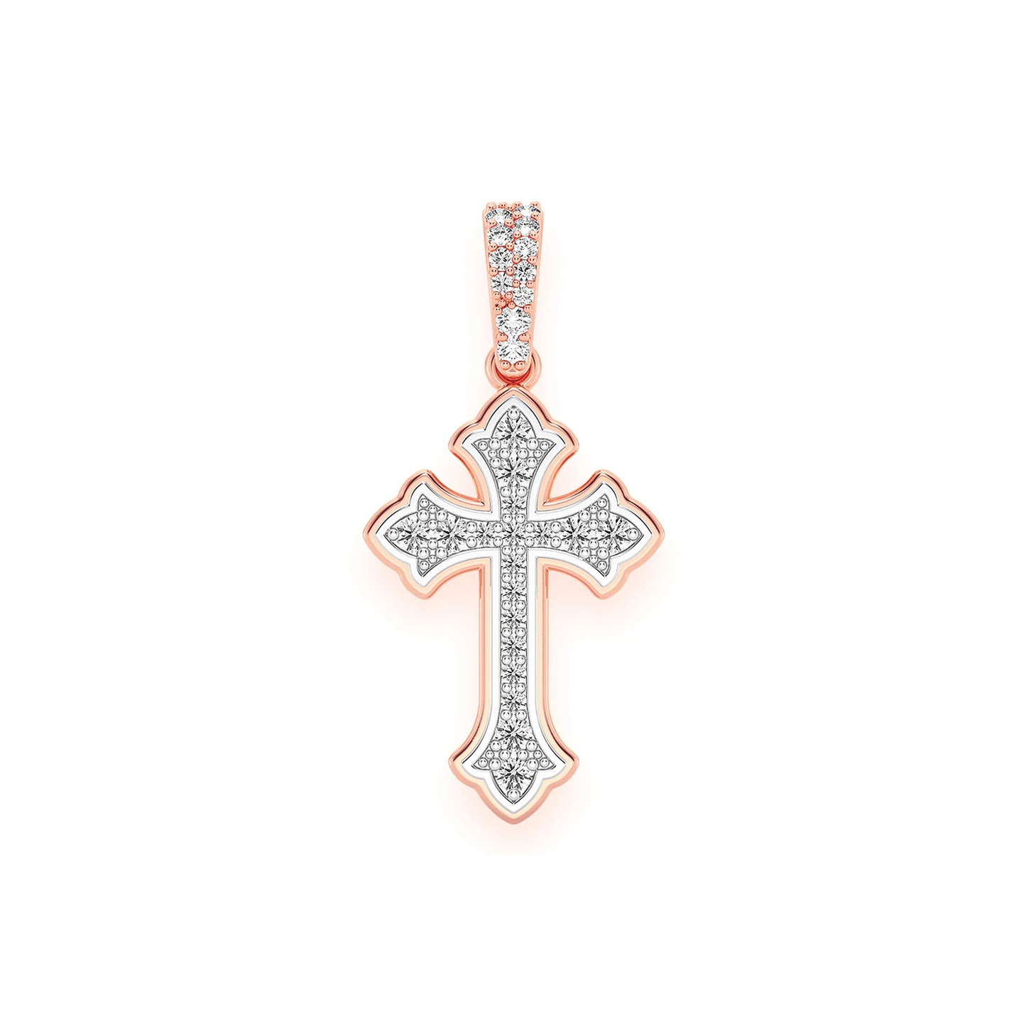 Rounded Cross Diamond Pendant in 14K rose gold, front view