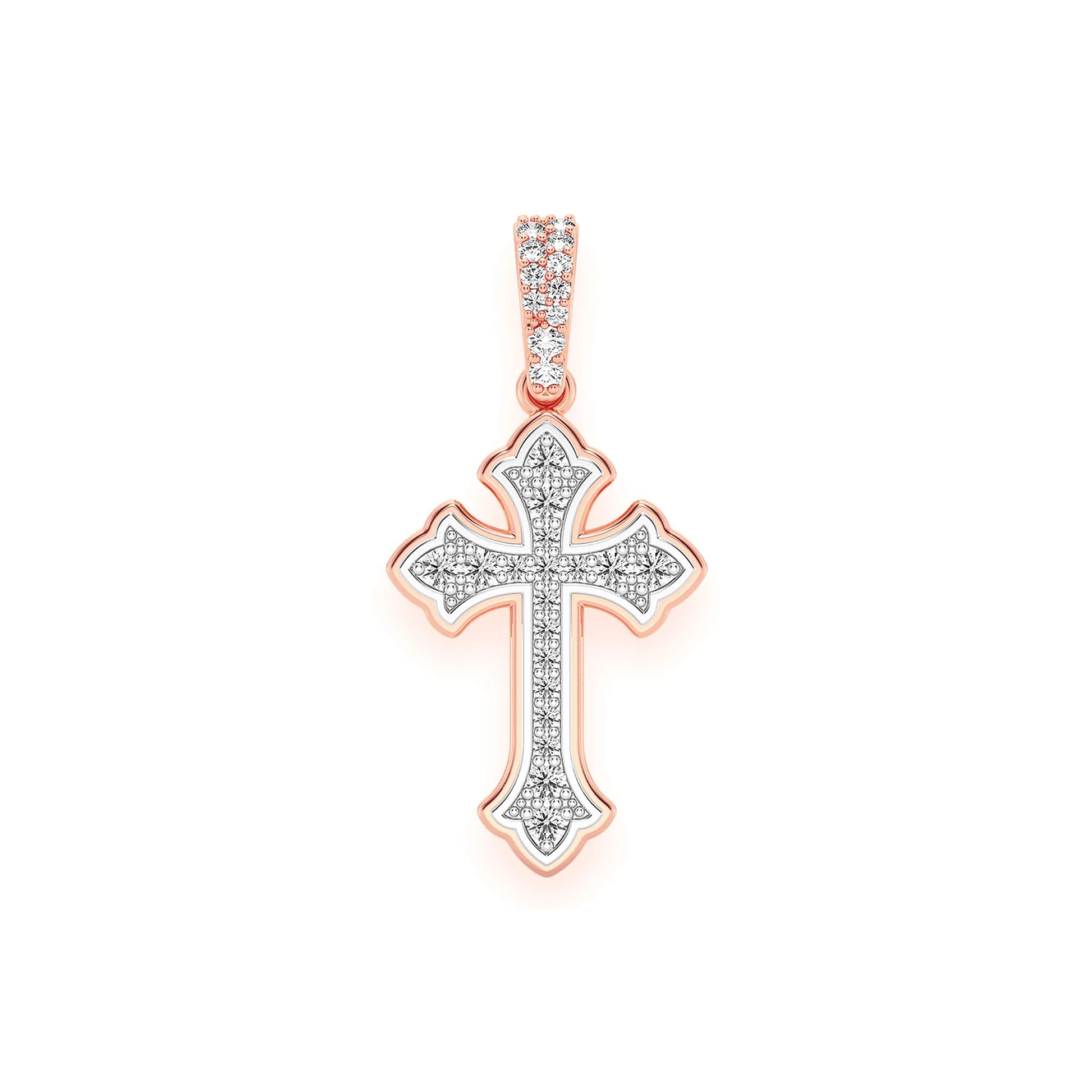 Rounded Cross Diamond Pendant in 14K rose gold, front view