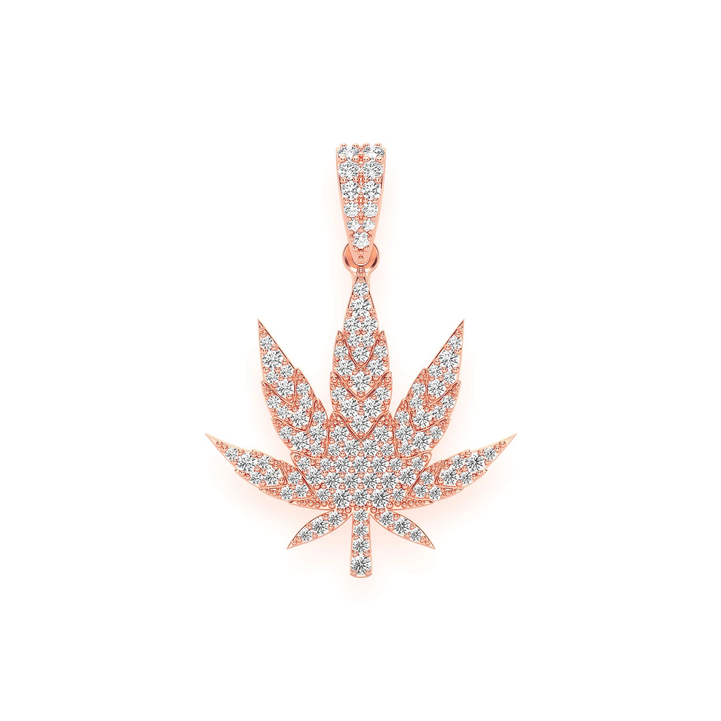 Cannabis Leaf Diamond Pendant in 14K rose gold, Large | 0.85ctw, front view