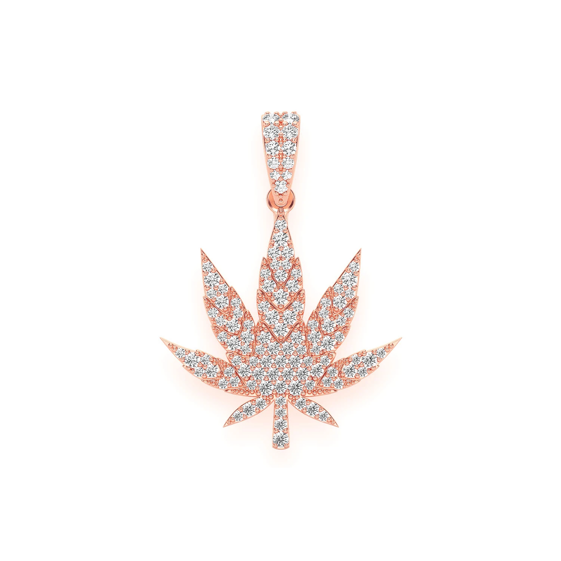 Cannabis Leaf Diamond Pendant in 14K rose gold, Large | 0.85ctw, front view