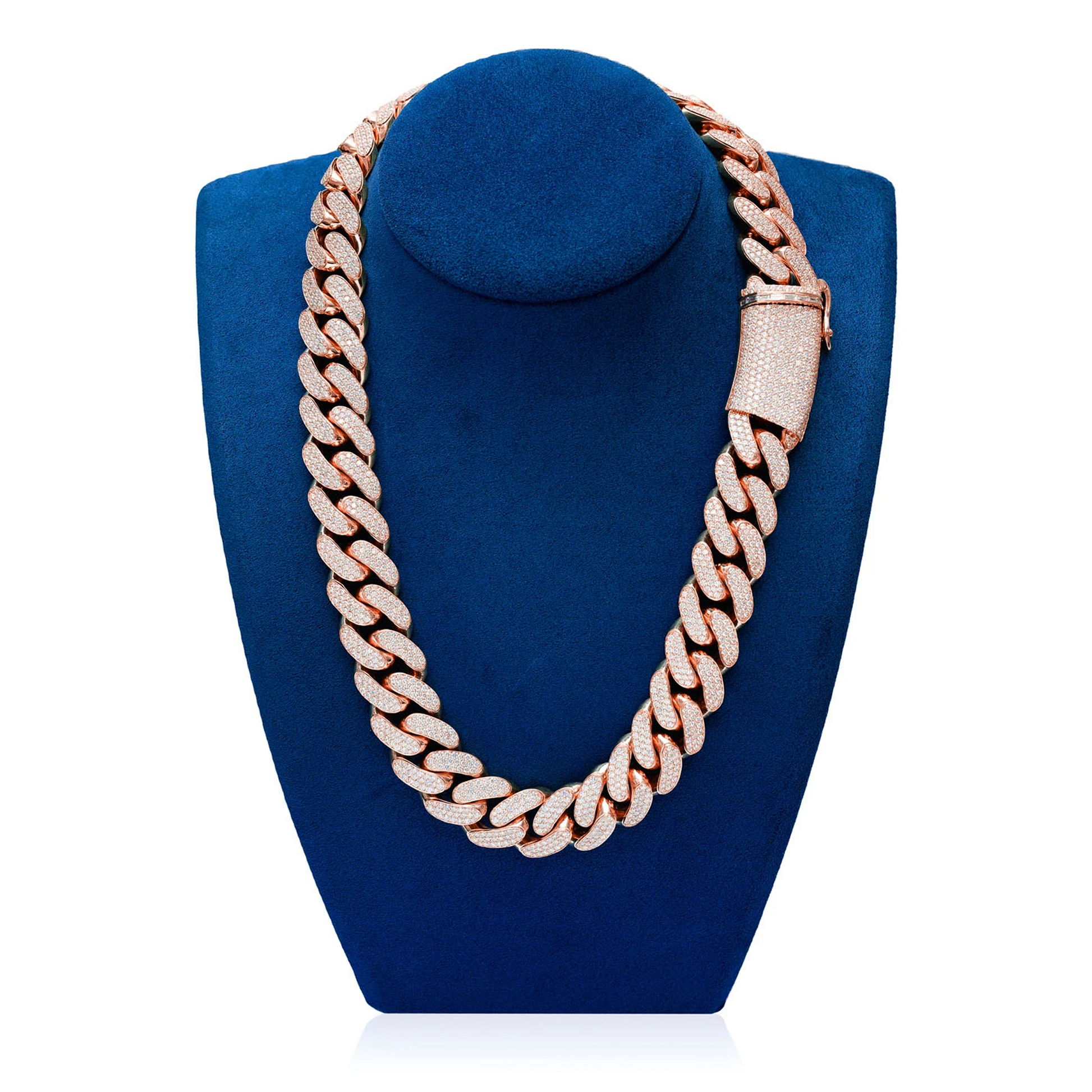 Iced Miami Cuban Necklace in 14K rose gold, 20mm / 41.00ctw width, alternate view