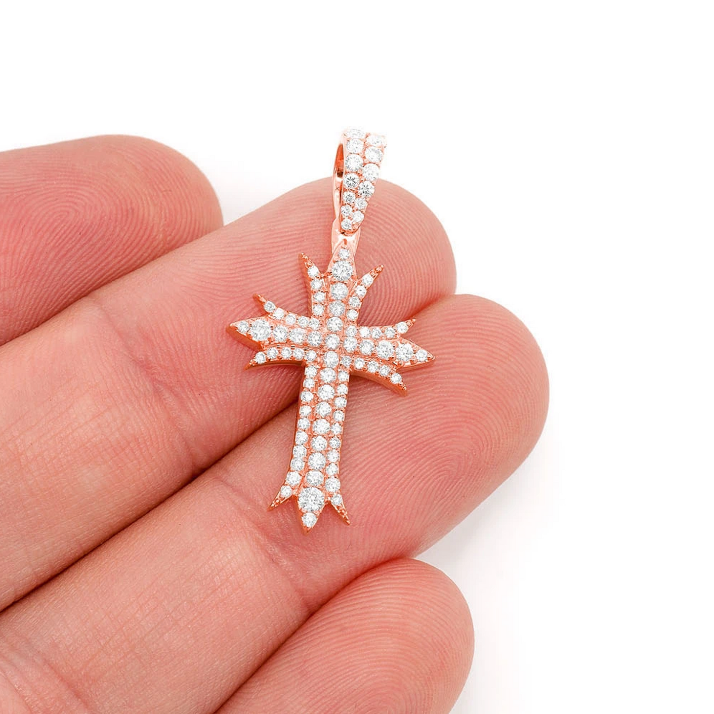 Triple Point Cross Pendant in 14K rose gold, Statement | 0.65ctw, alternate view