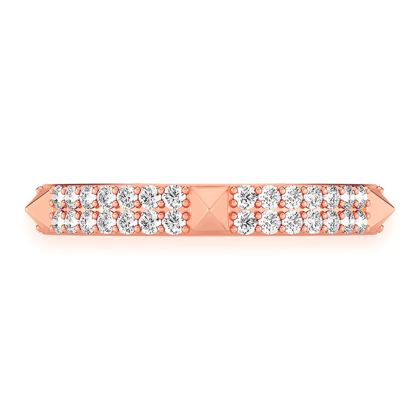 Two Row Spike Diamond Ring in 14K rose gold, front view
