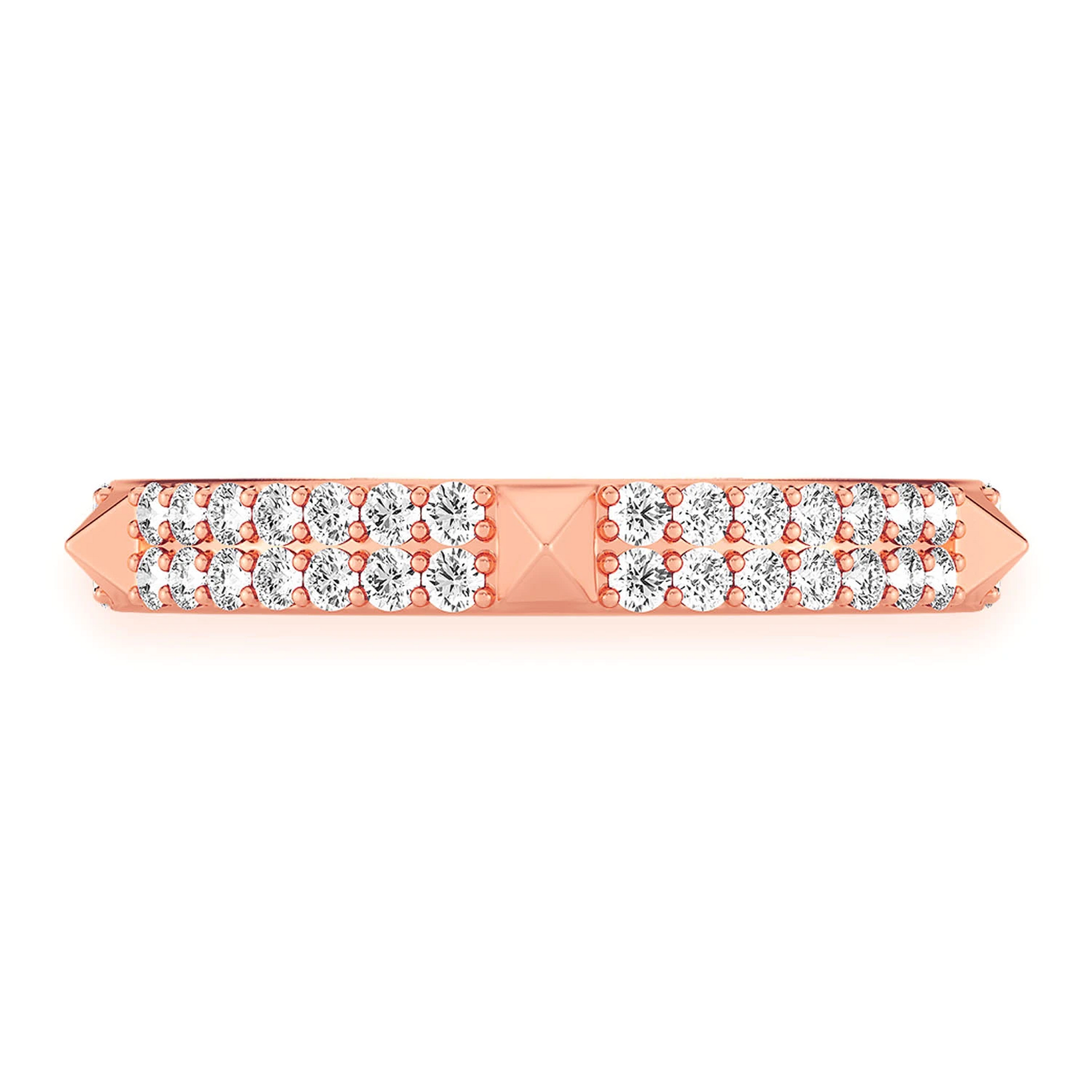 Two Row Spike Diamond Ring in 14K rose gold, front view