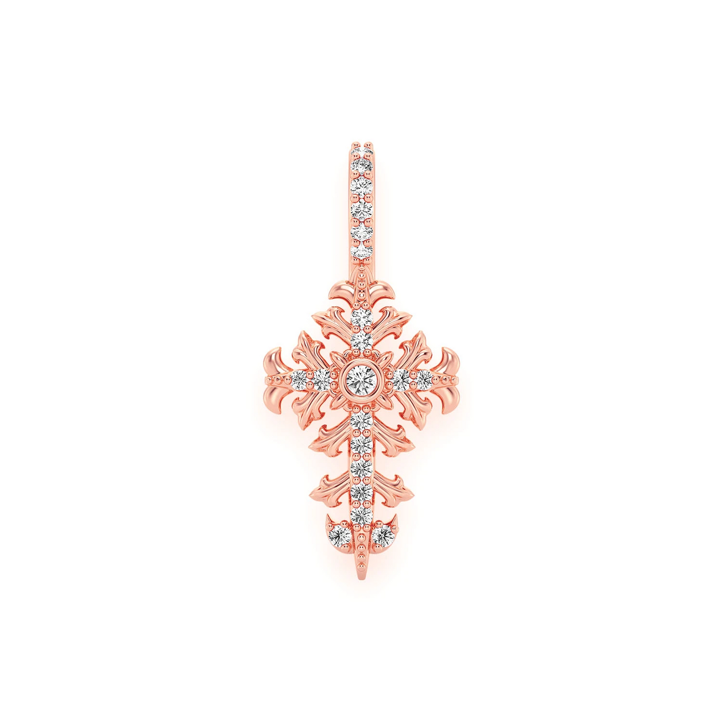 Filigree Diamond Cross Pendant in 14K rose gold, Signature | 0.10ctw, front view