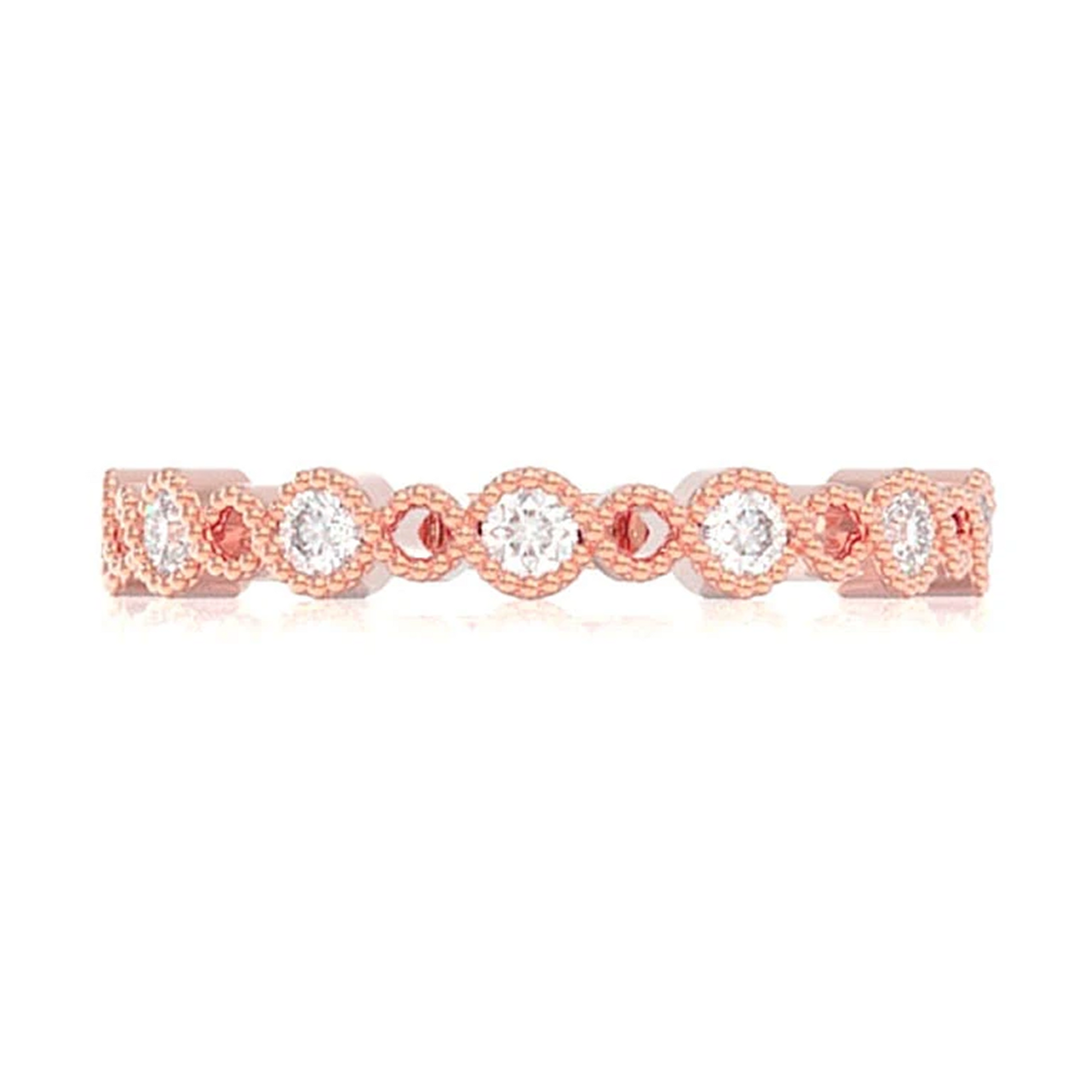 Circle Milgrain Twist Diamond Wedding Band Ring in 14K rose gold, front view