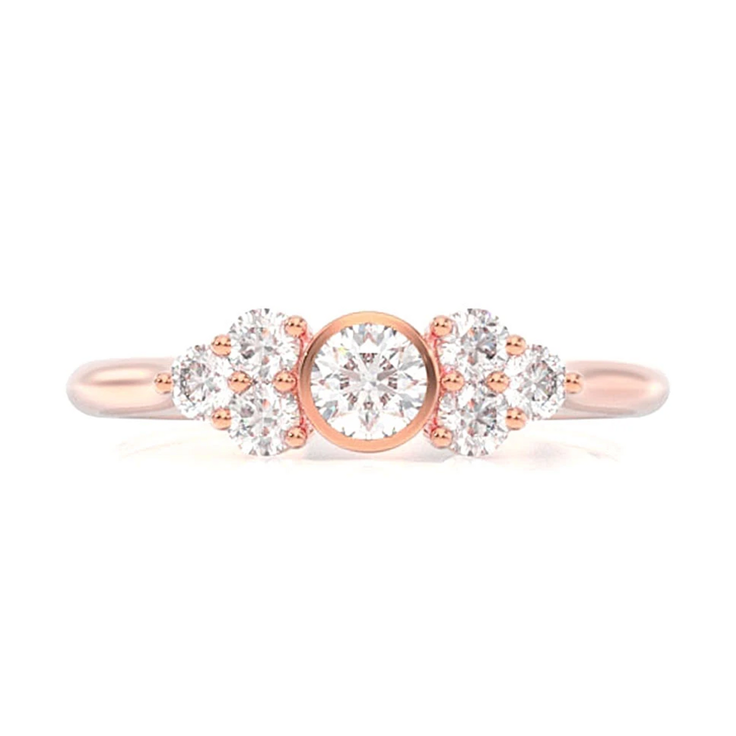 Round Bezel Triangle Accent Ring in 14K rose gold, front view