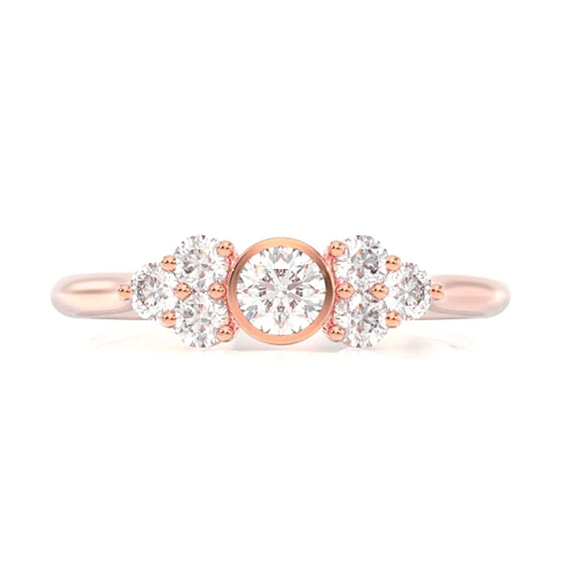 Round Bezel Triangle Accent Ring in 14K rose gold, front view