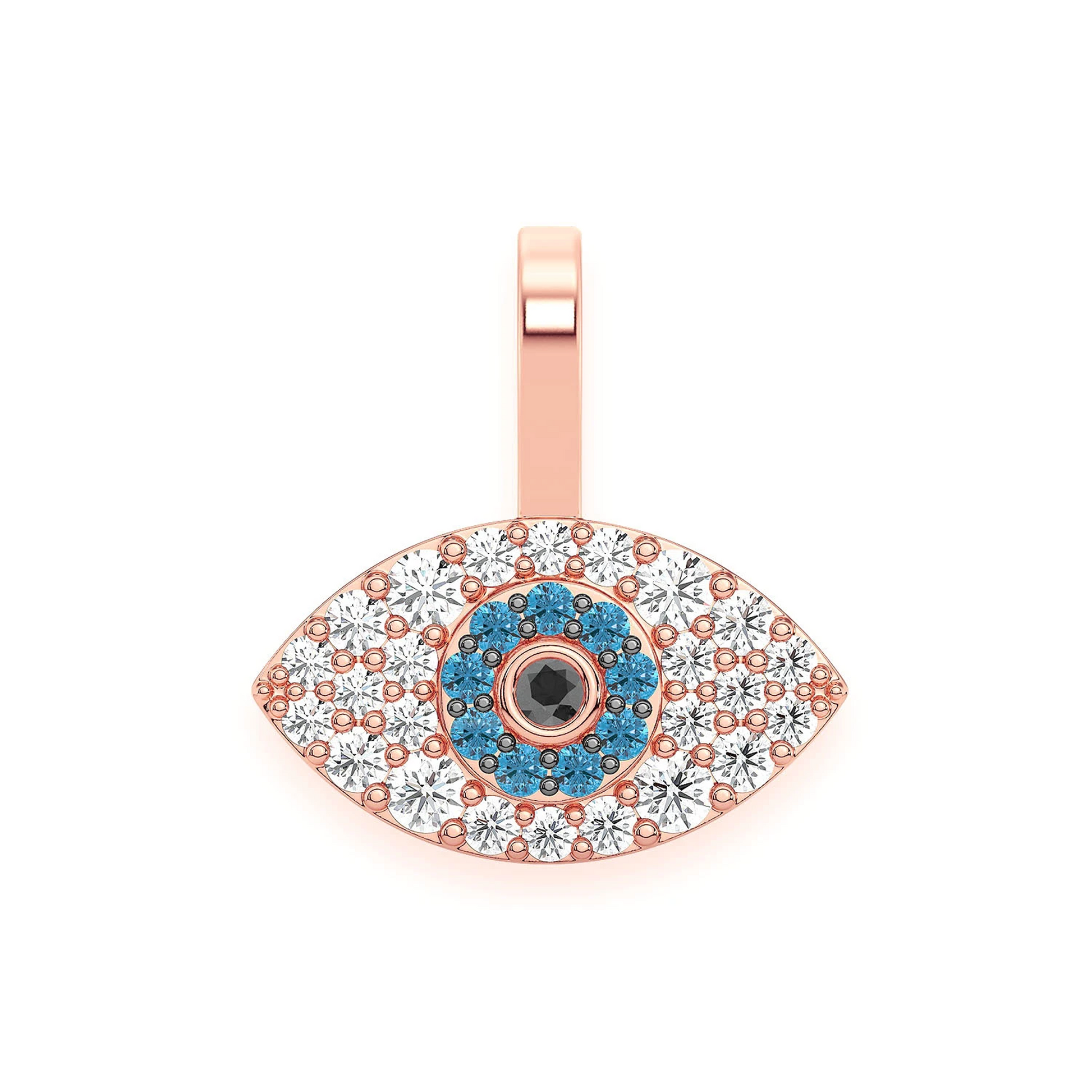 Evil Eye Diamond Pendant in 14K rose gold, front view