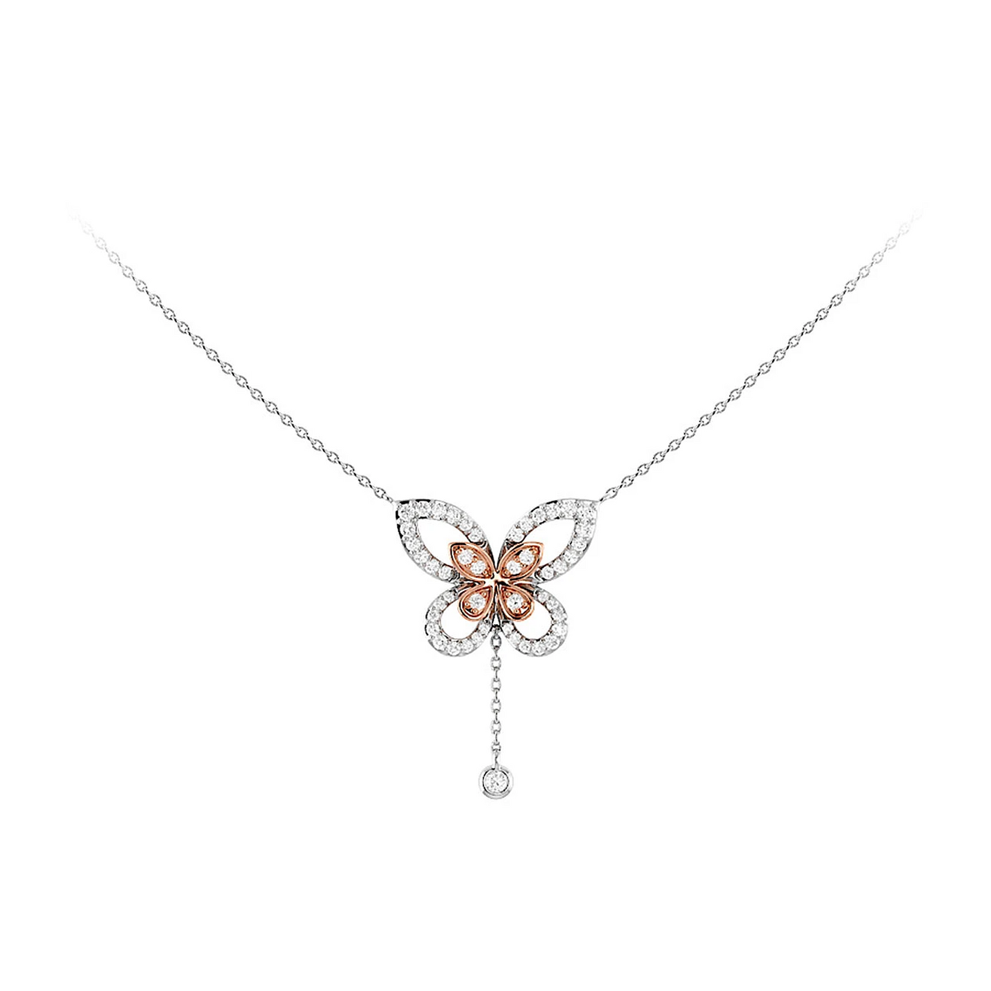 Butterfly Diamond Necklace in two tone rose 14k gold, front view