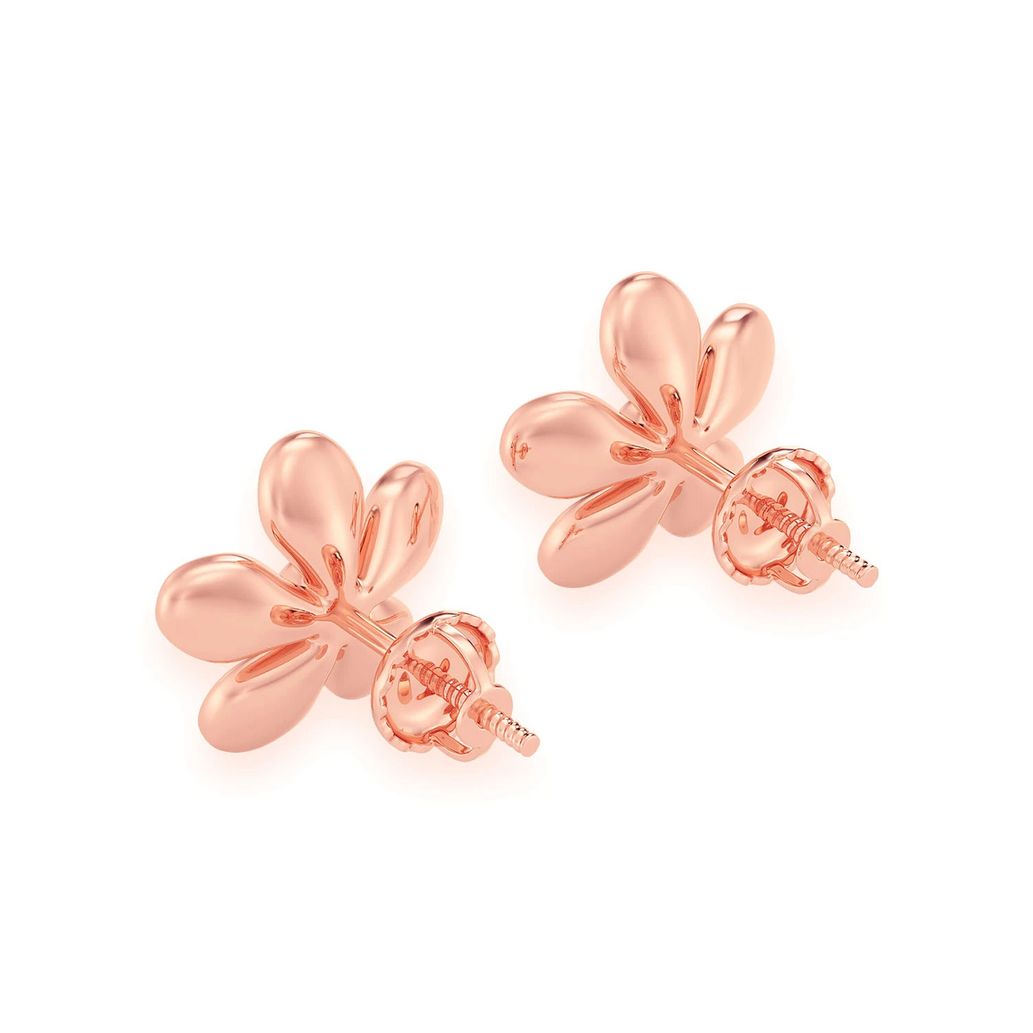 Flower Petal Diamond Studs in 14K rose gold, back view