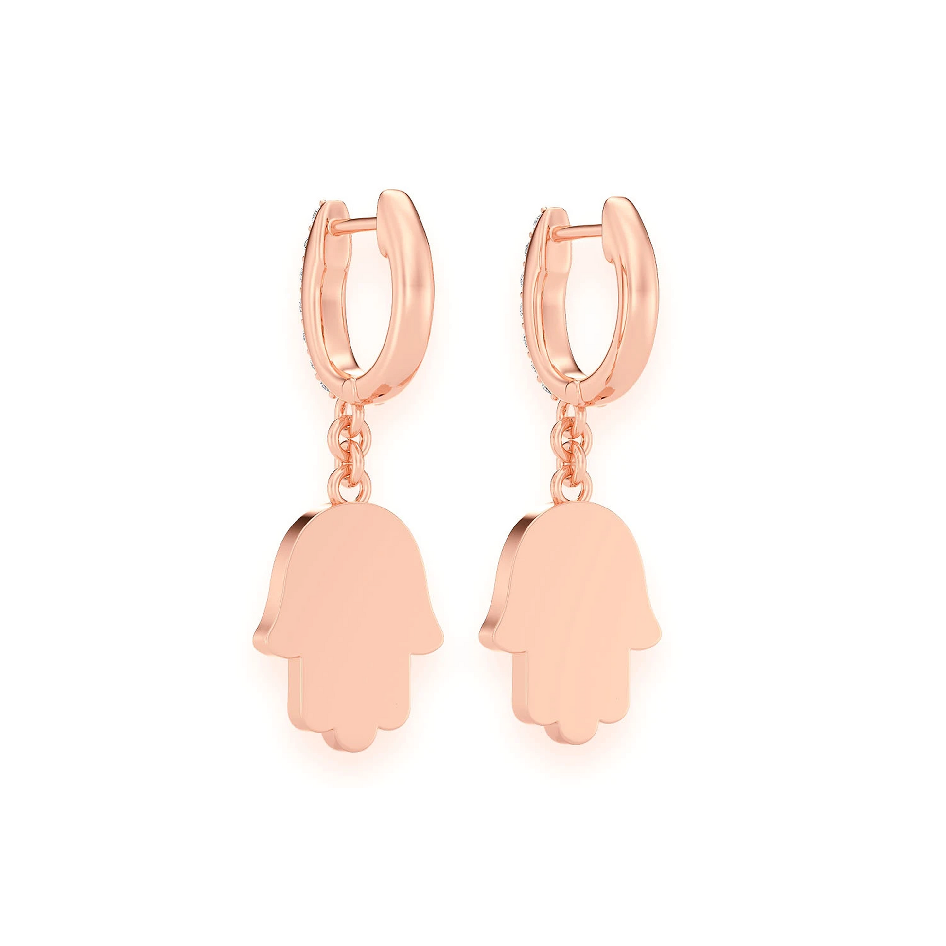 Hamsa Diamond Drops in 14K rose gold, back view