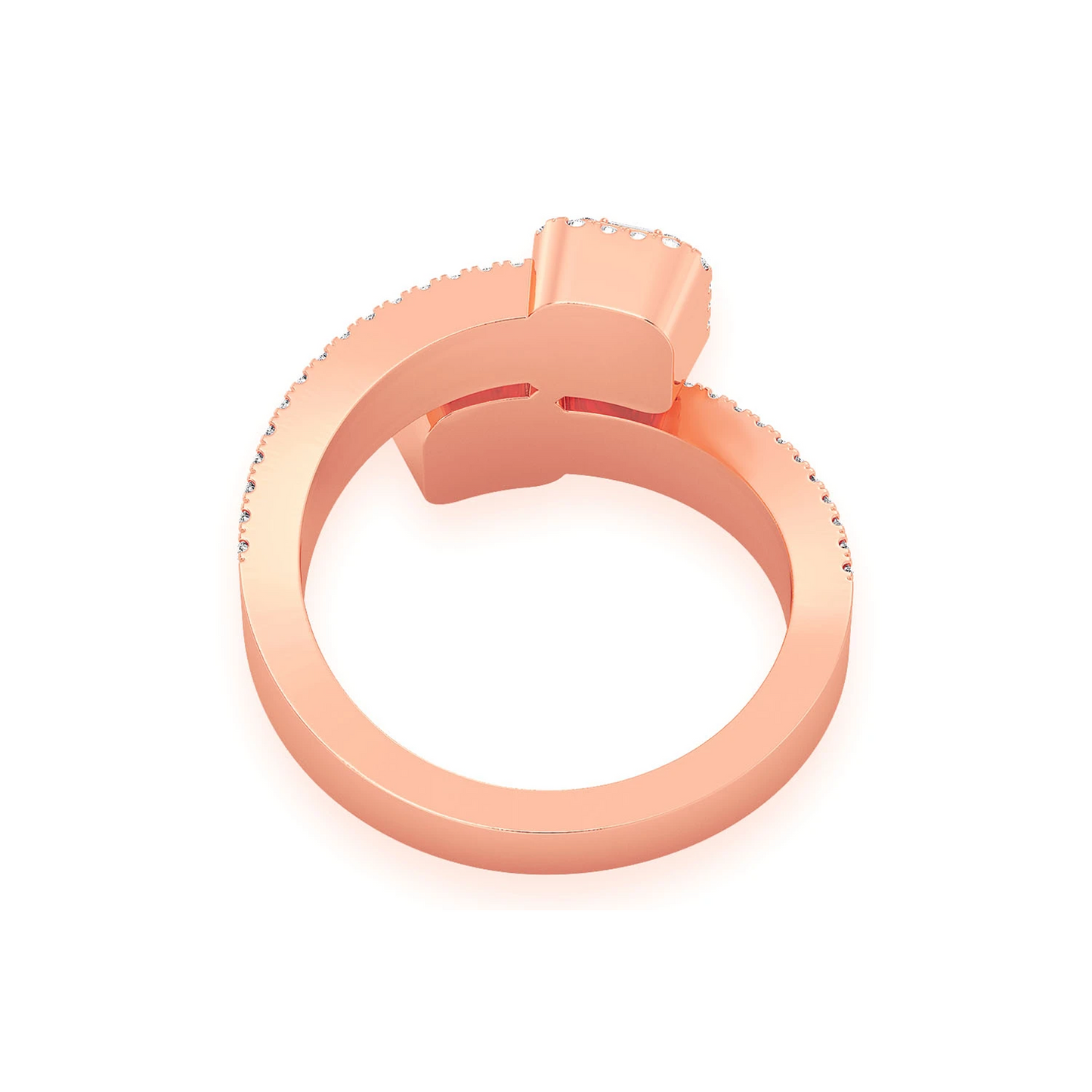 Border Baguette Crossover Diamond Ring in 14K rose gold, back view