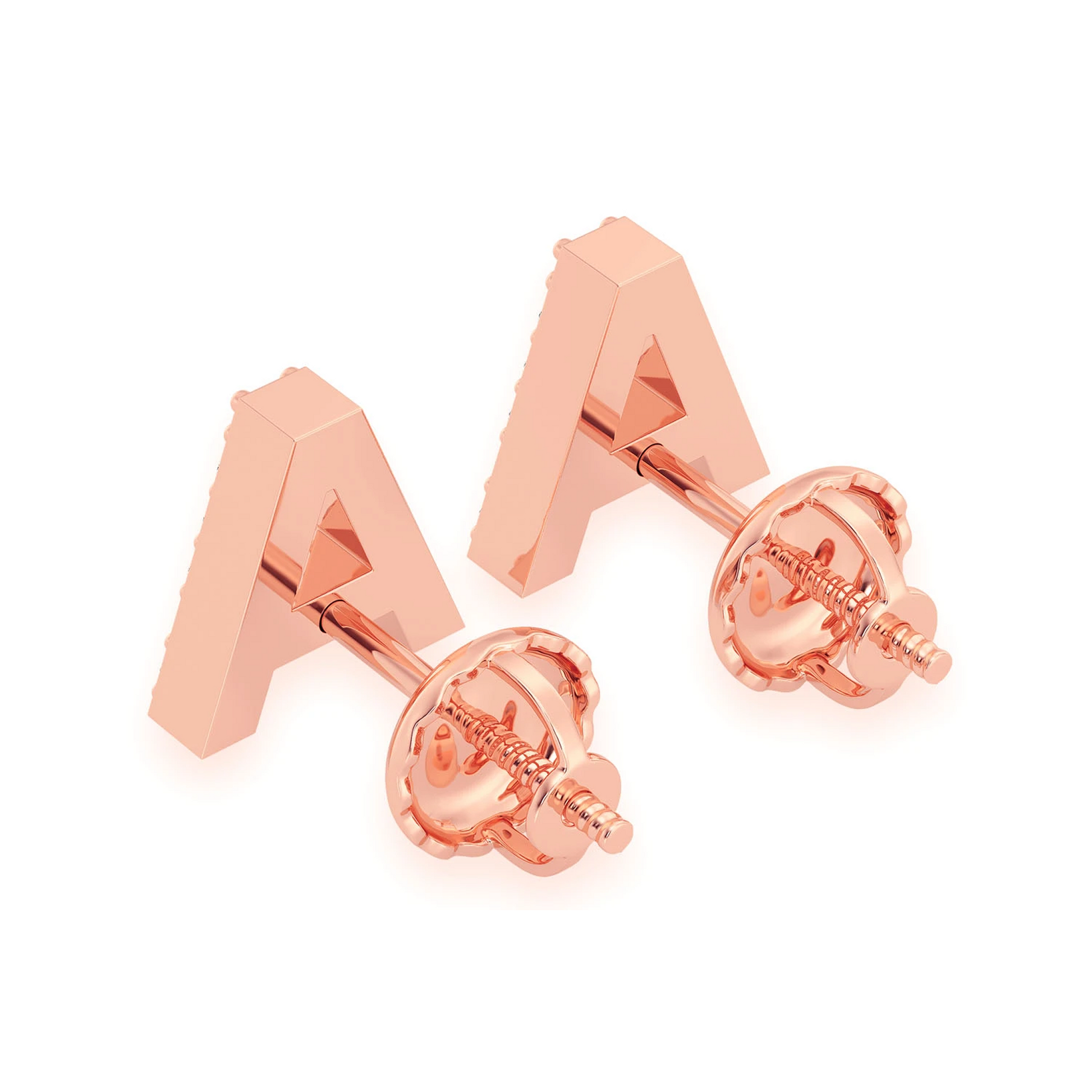 Any Letter Diamond Stud Earrings in 14K rose gold, back view