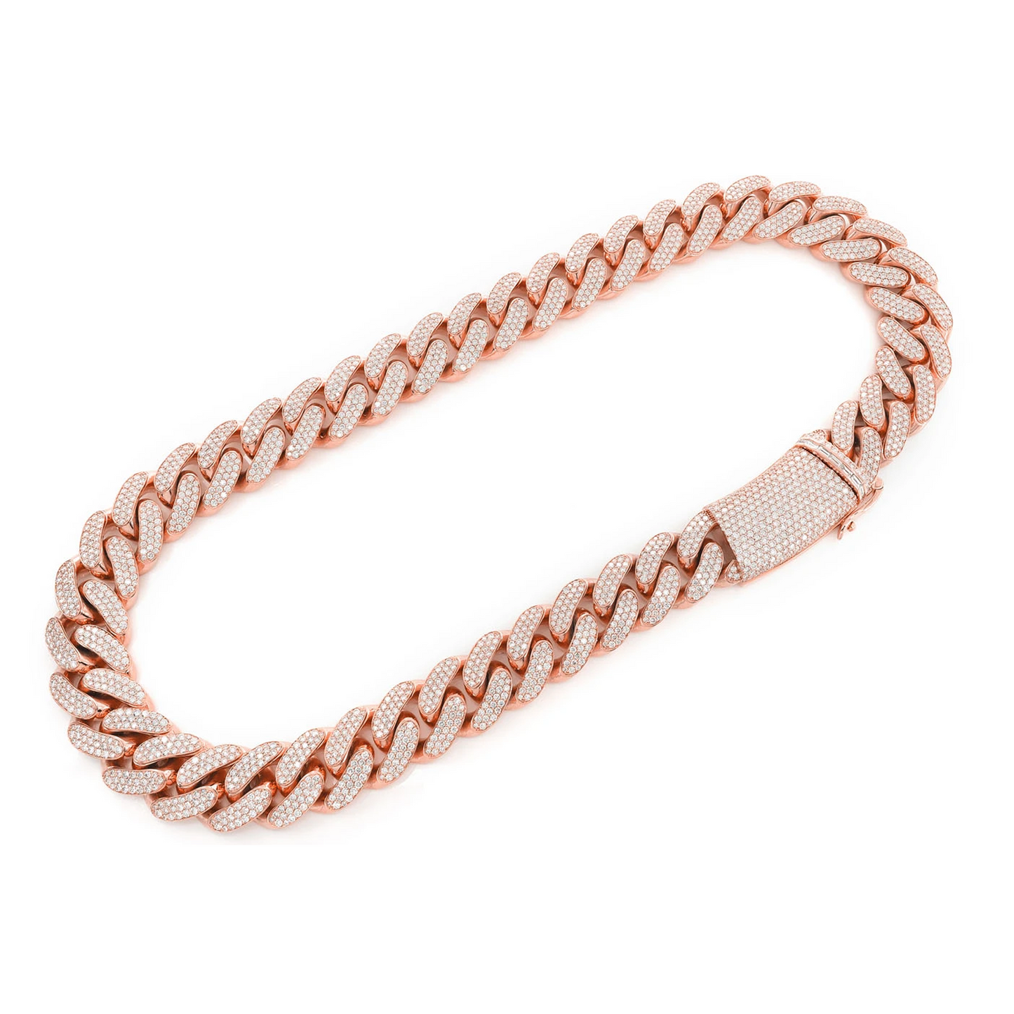 Iced Miami Cuban Necklace in 14K rose gold, 20mm / 41.00ctw width, detail view