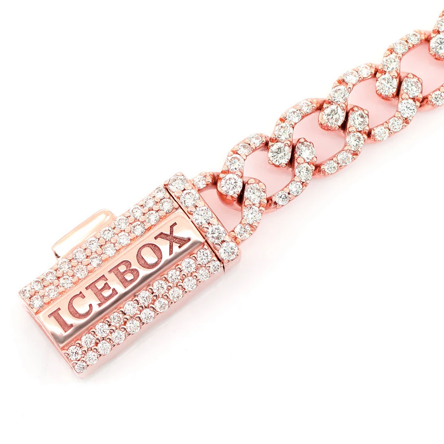Elongated Cuban Diamond Bracelet in 14K rose gold, 6mm / 3.75ctw width, clasp detail