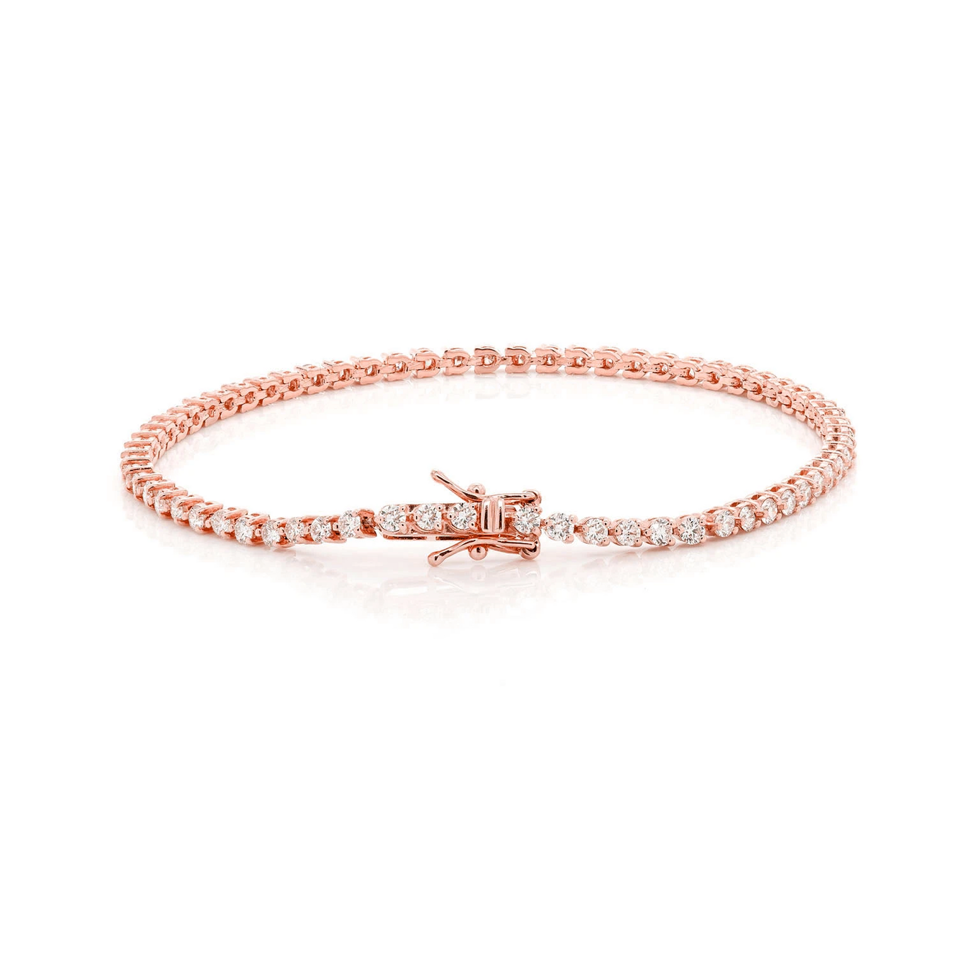 Prong Diamond Tennis Bracelet in 14K rose gold, 3pt / 2.50ctw, clasp detail