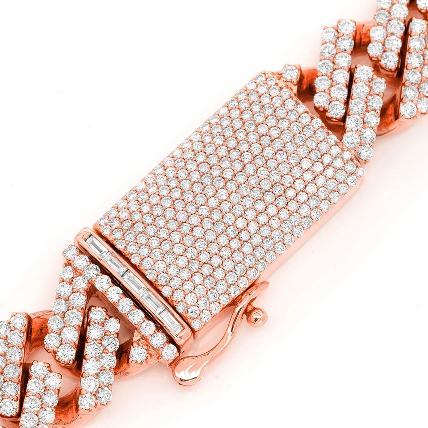 Raised Cuban Diamond Necklace in 14K rose gold, 16mm / 33.00ctw width, clasp detail