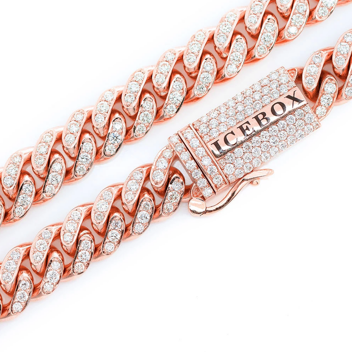 Iced Miami Cuban Necklace in 14K rose gold, 8mm / 9.00ctw width, clasp detail