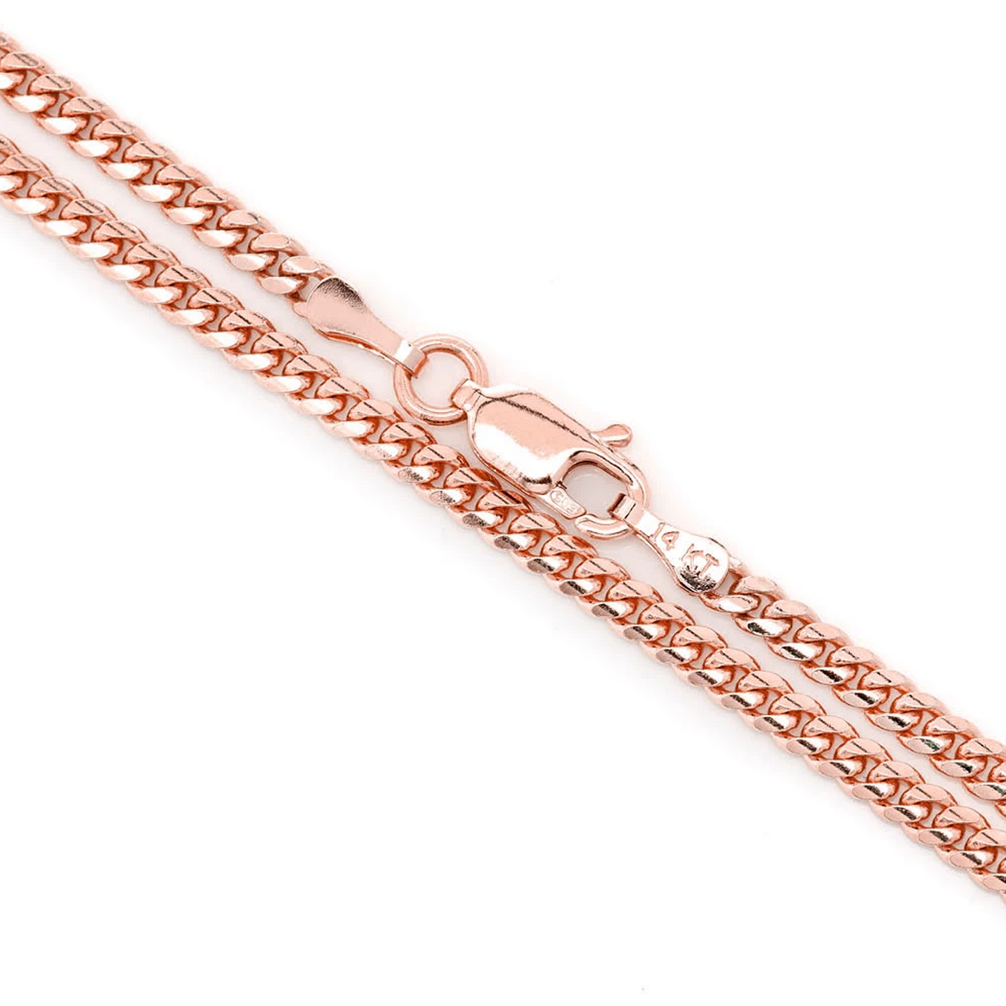 Miami Cuban Gold Chain in 14K rose gold, 2.5mm width, clasp detail