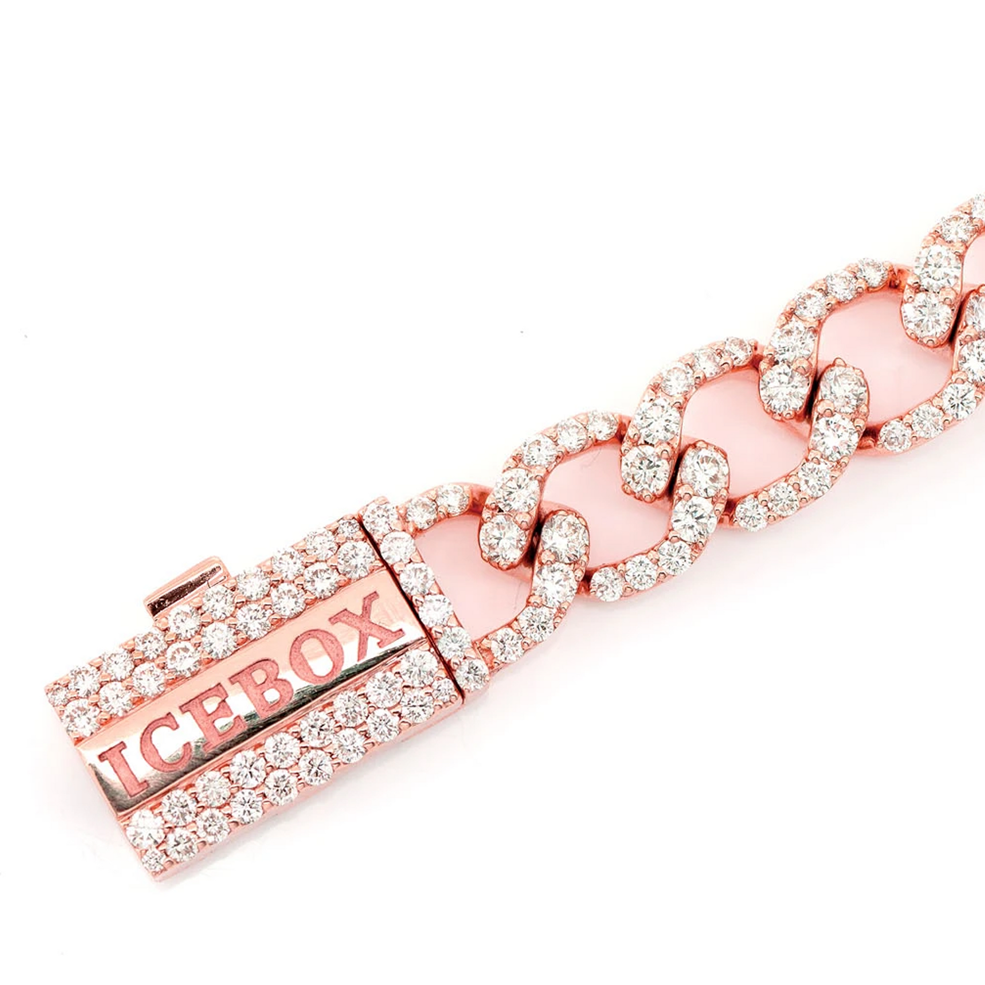 Elongated Cuban Diamond Bracelet in 14K rose gold, 8mm / 6.25ctw width, clasp detail