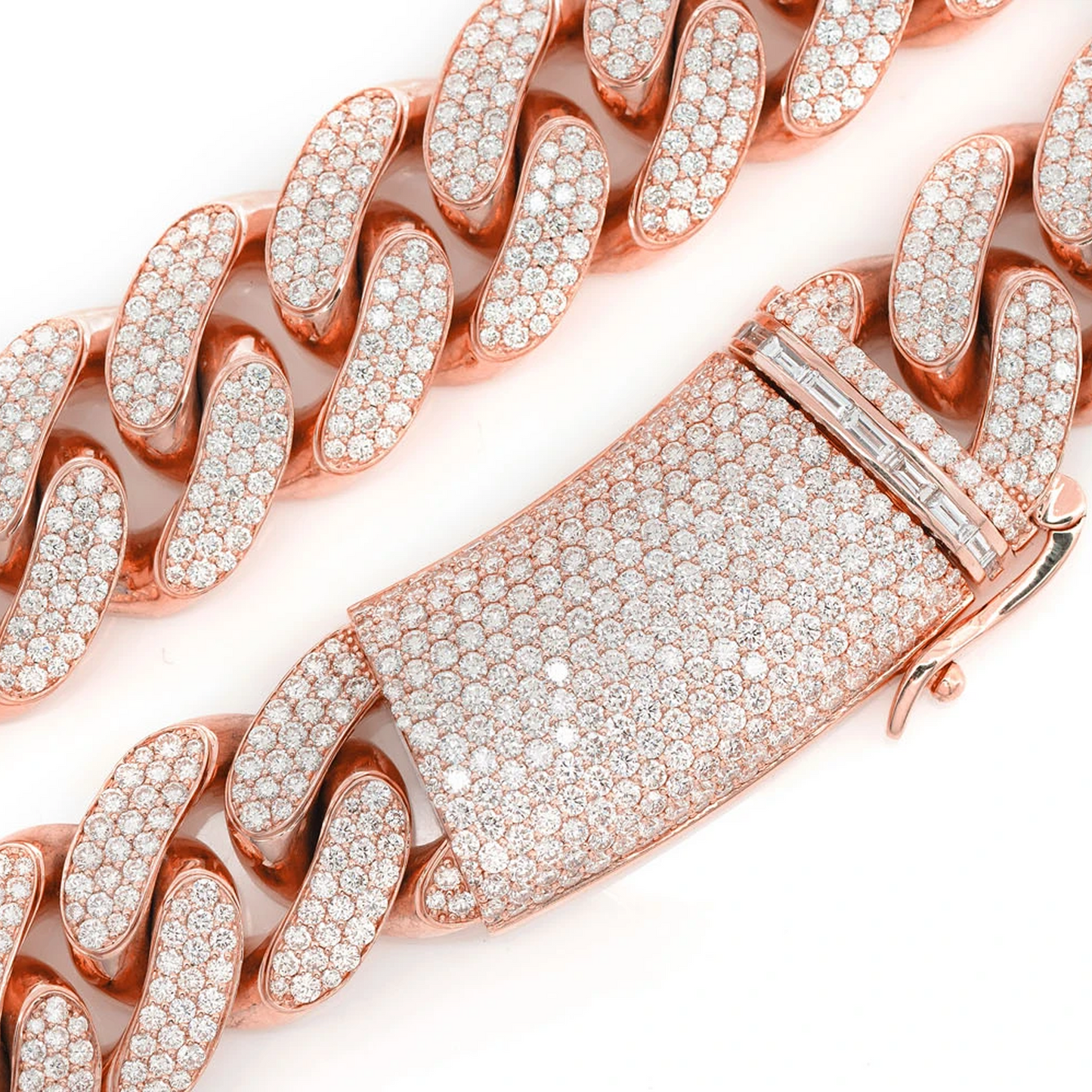 Iced Miami Cuban Necklace in 14K rose gold, 20mm / 41.00ctw width, clasp detail