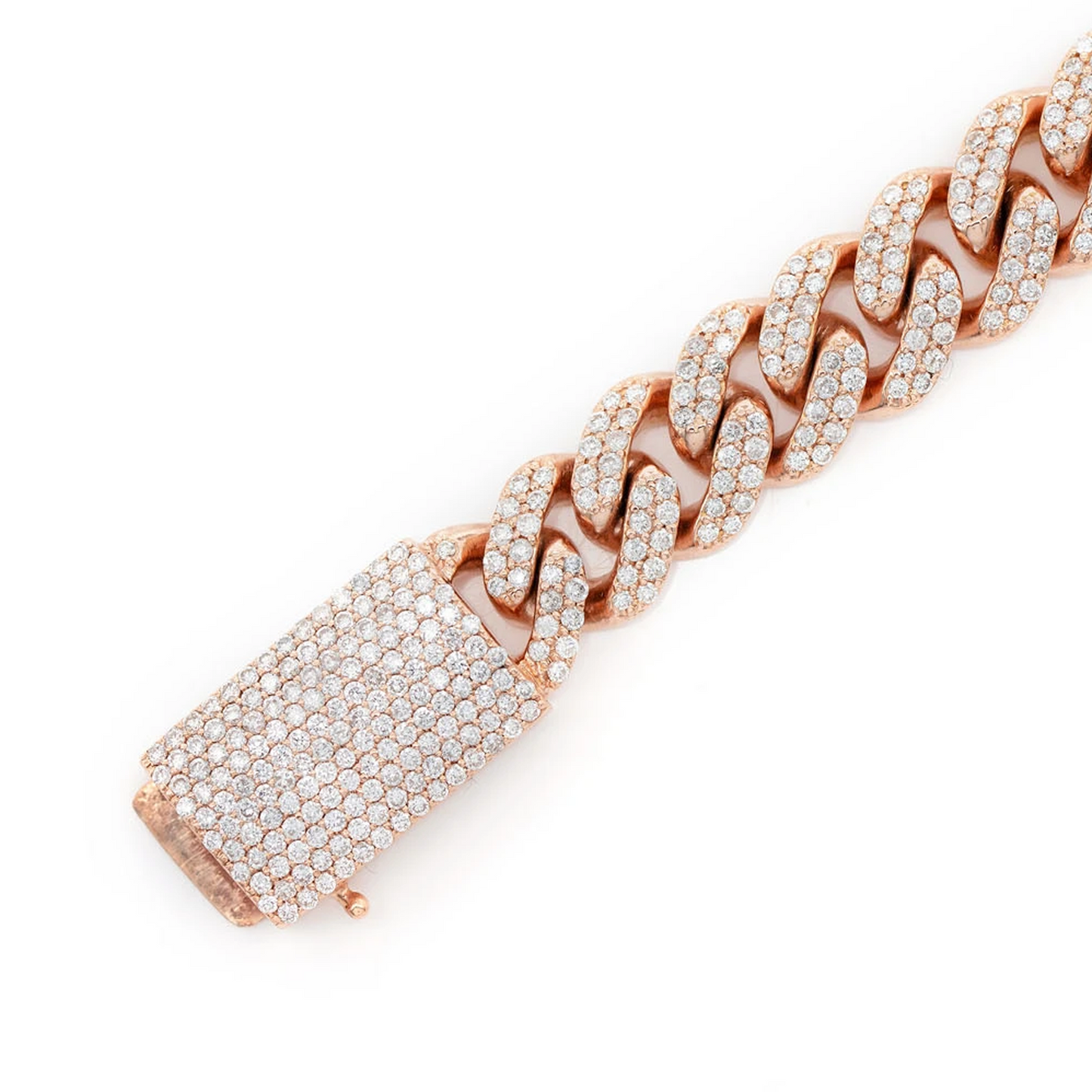 Miami Cuban Diamond Bracelet in 14K rose gold, 10mm /5.00ctw width, angled view