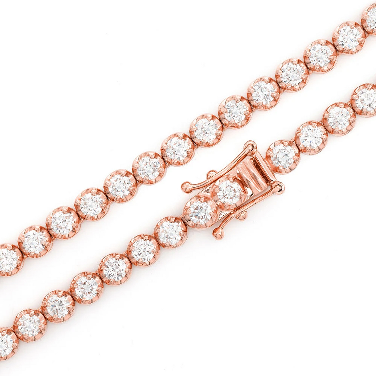 Crown Diamond Tennis Necklace in 14K rose gold, 10pt / 12.50ctw, angled view