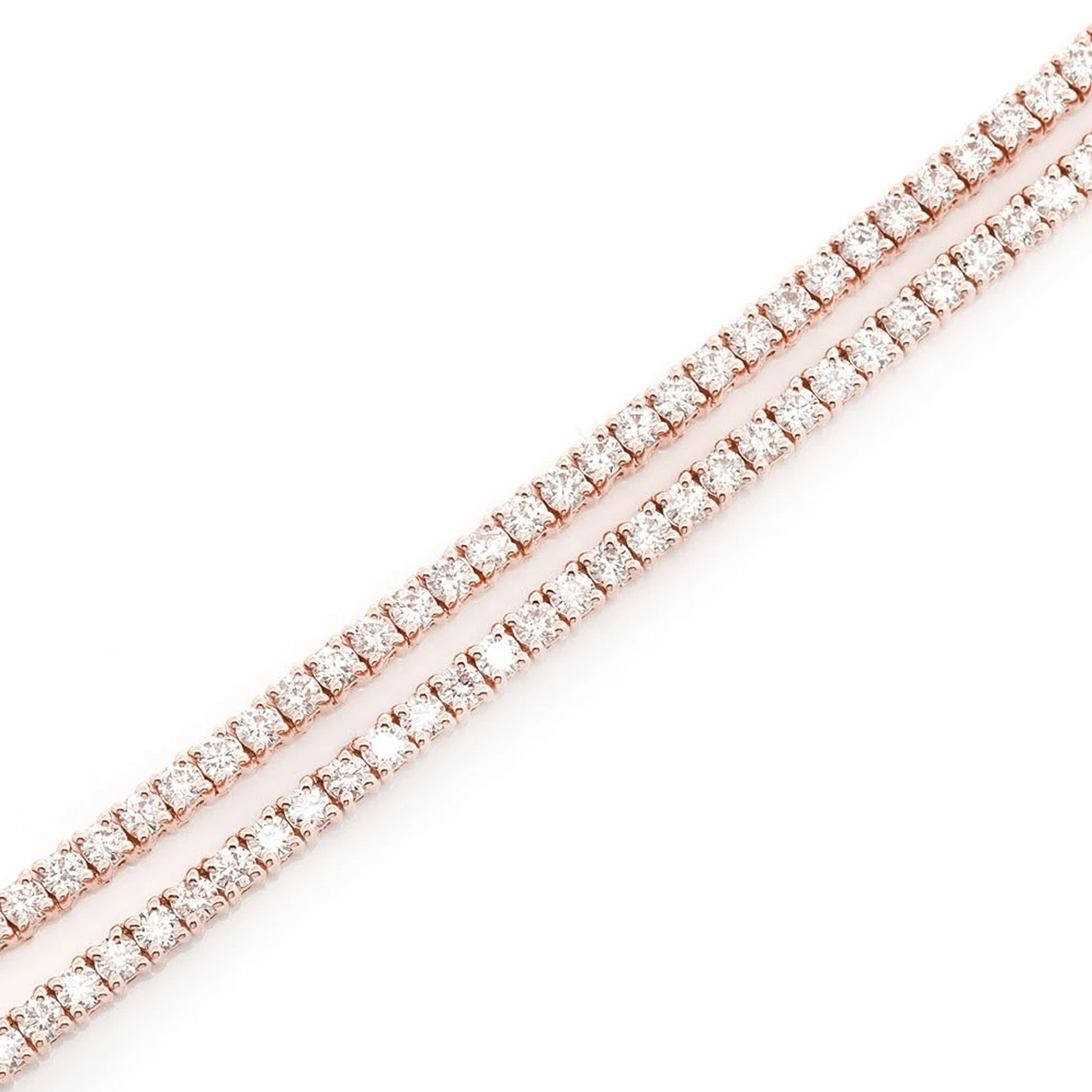 Prong Diamond Tennis Necklace in 14K rose gold, 4pt / 8.75ctw, angled view