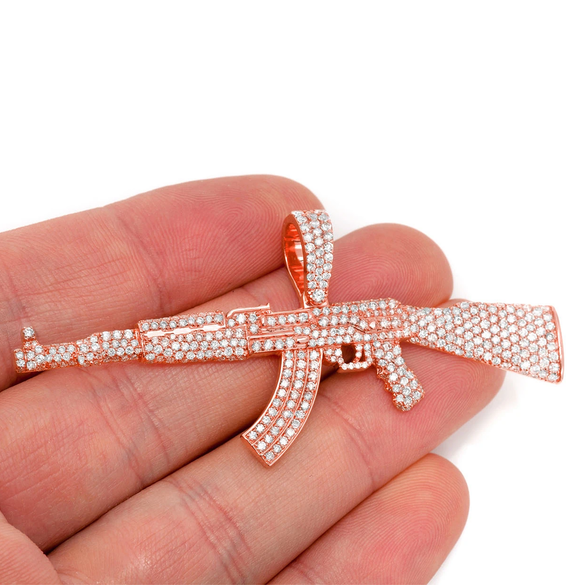 AK47 Draco Diamond Pendant in 14K rose gold, 3.25ctw, angled view